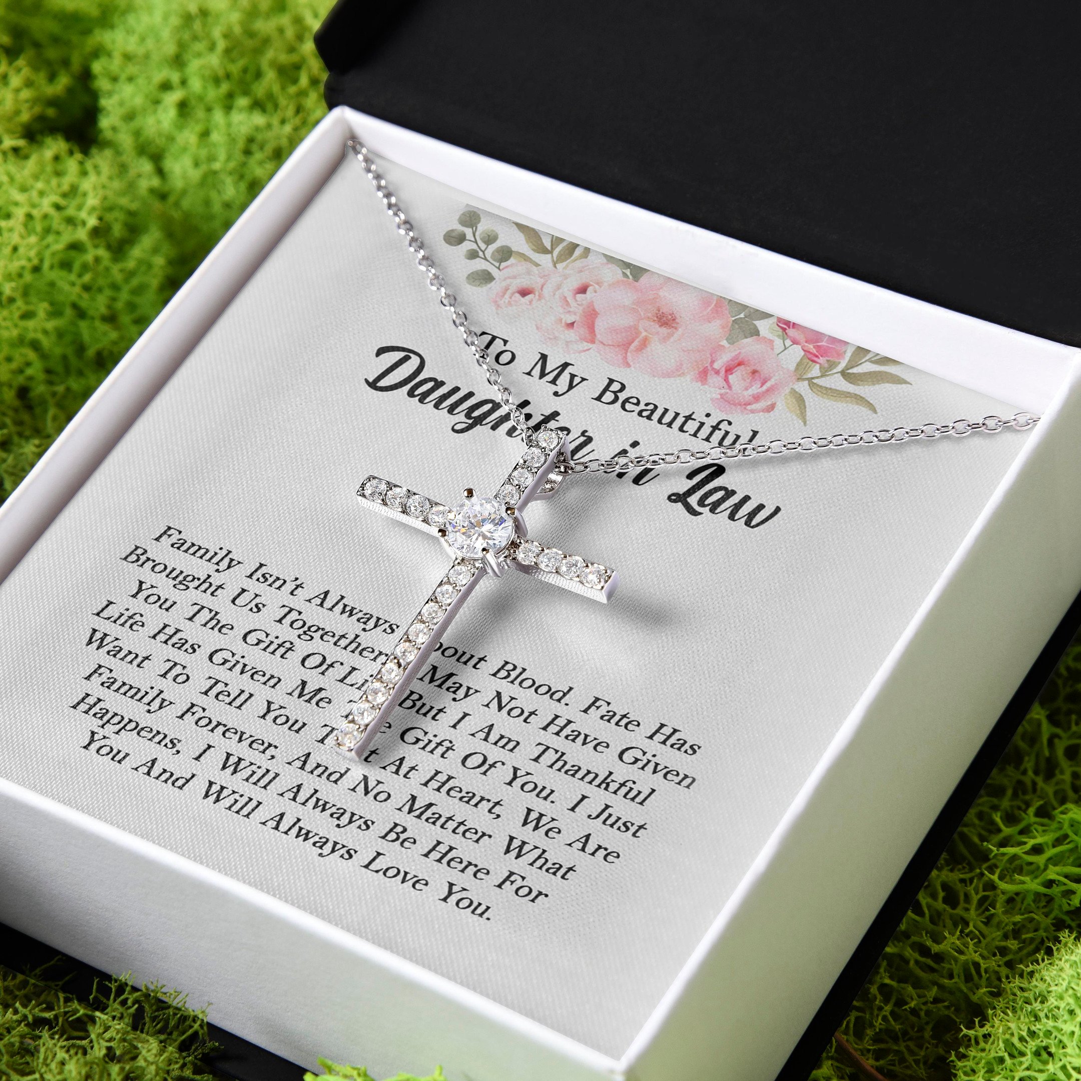Gift For Daughter In Law I'll Always Be Here For You CZ Cross Necklace