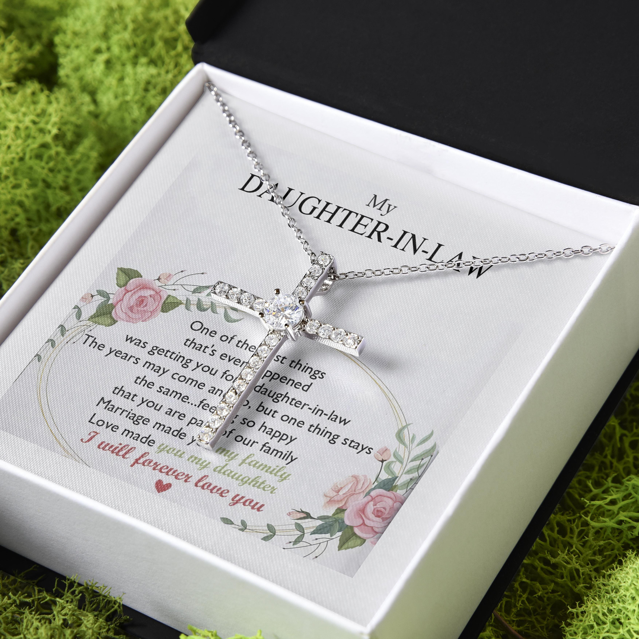 Gift For Daughter In Law Love Made You My Daughter CZ Cross Necklace