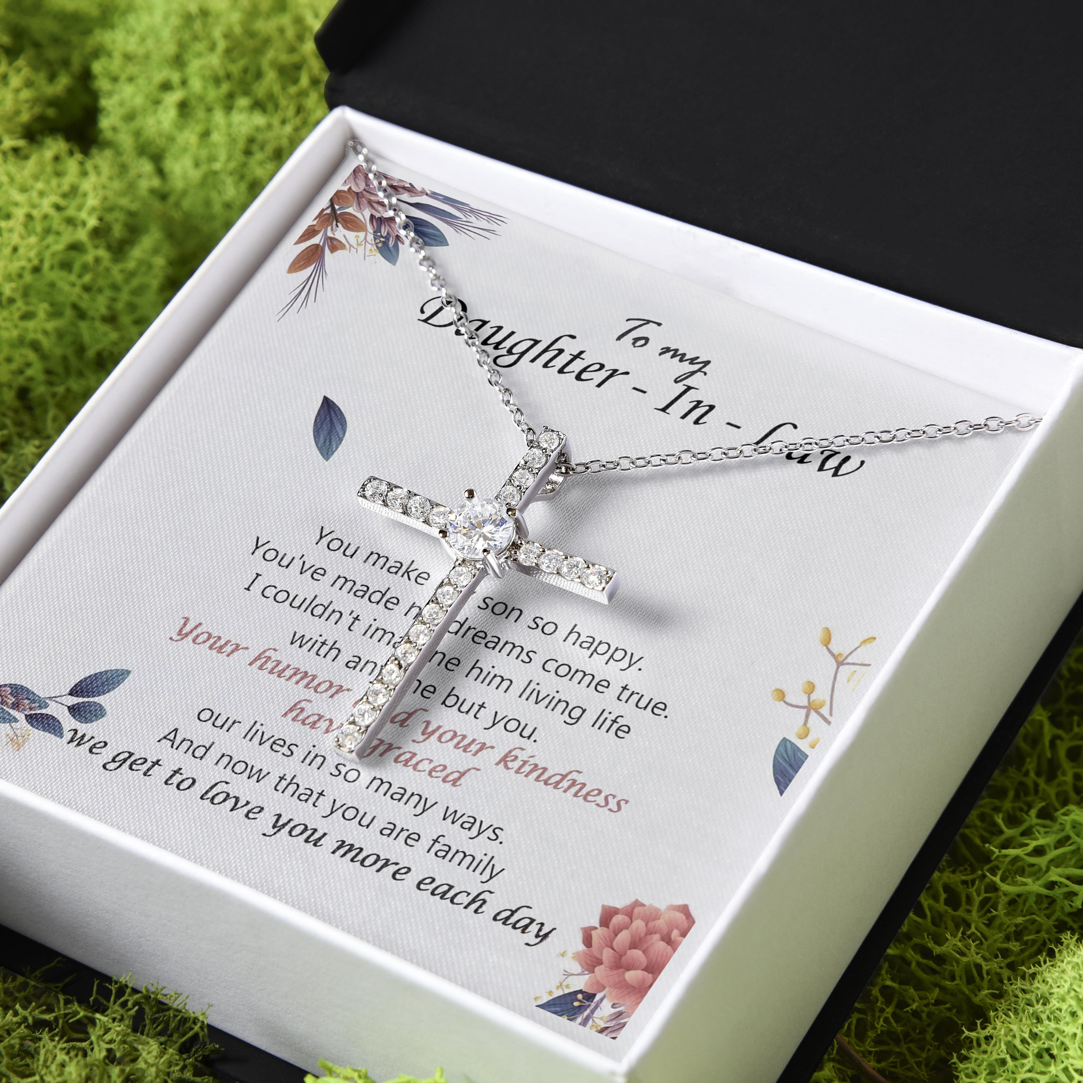 Gift For Daughter In Law You Make My Son So Happy CZ Cross Necklace