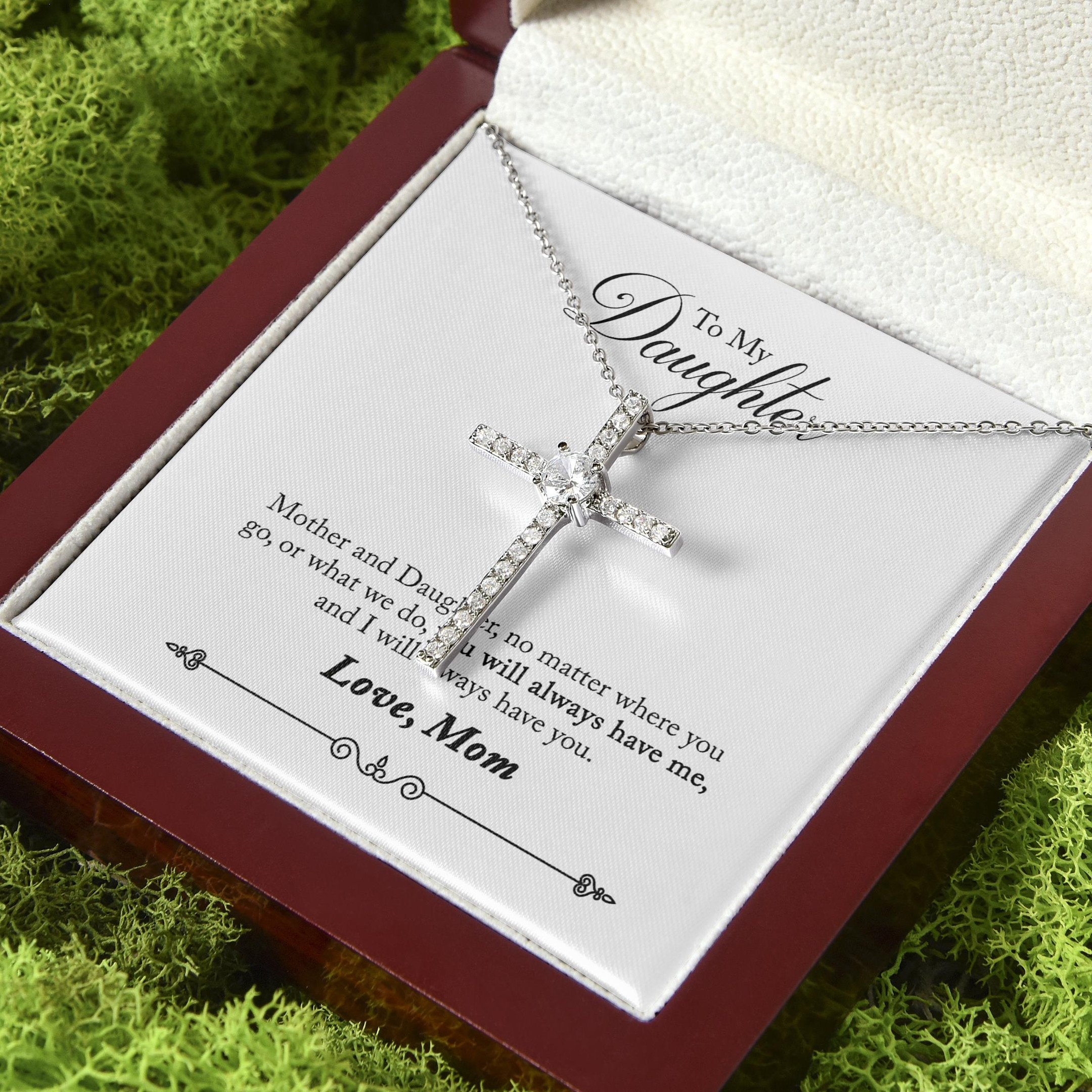 Gift For Daughter Love From Mom CZ Cross Necklace