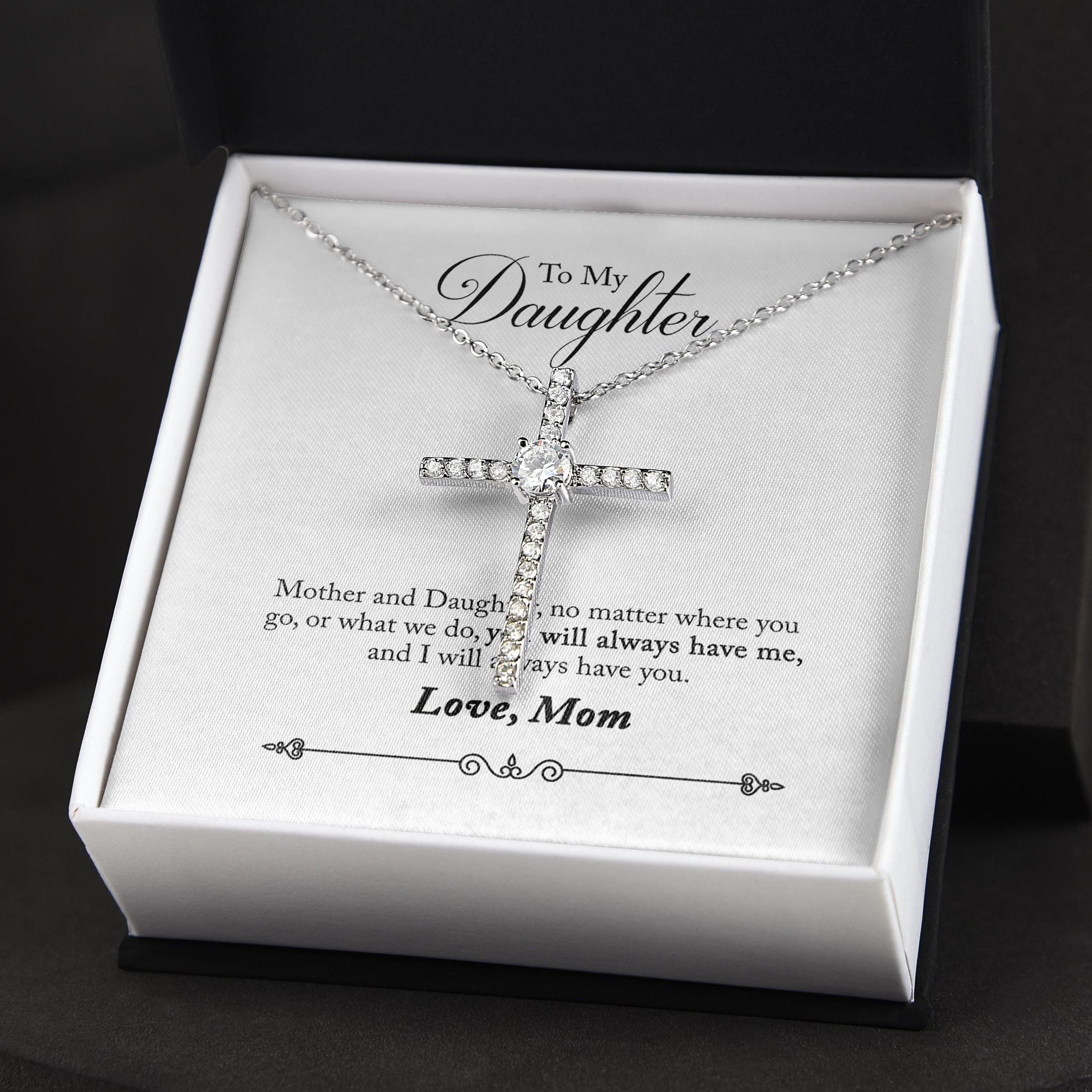 Gift For Daughter Love From Mom CZ Cross Necklace