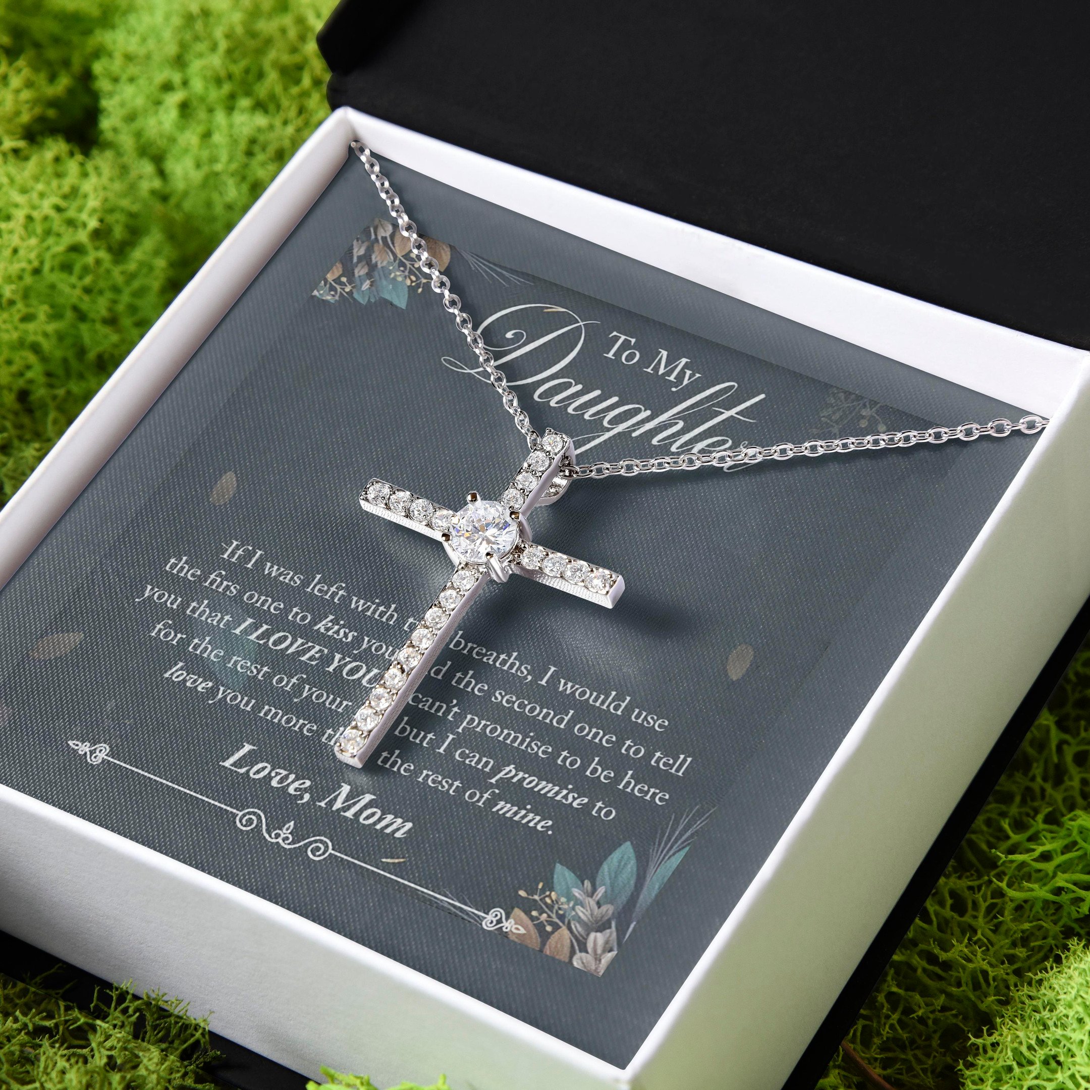 Gift For Daughter Love You For The Rest Of My Life CZ Cross Necklace