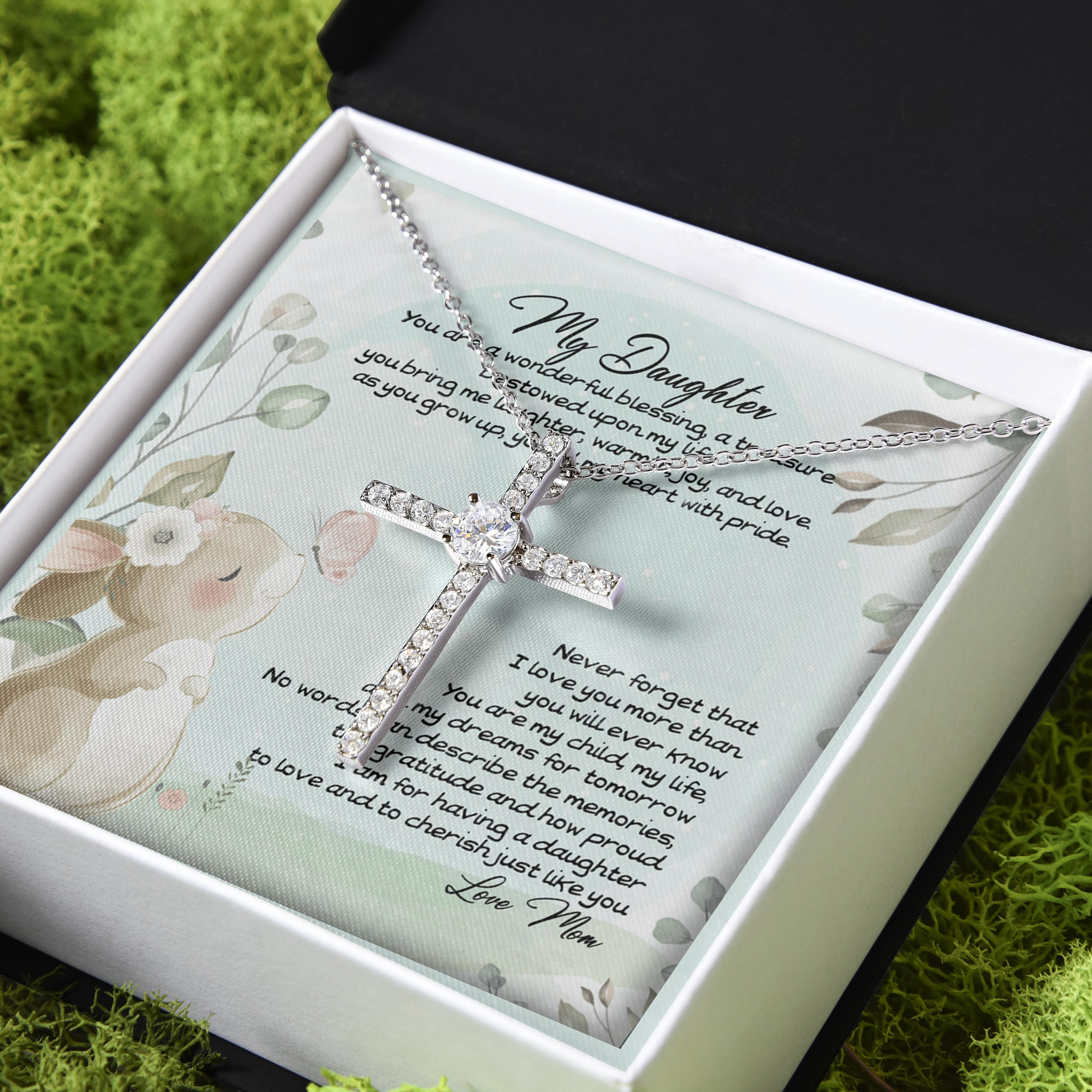 Gift For Daughter Mom A Daughter Just Like You CZ Cross Necklace