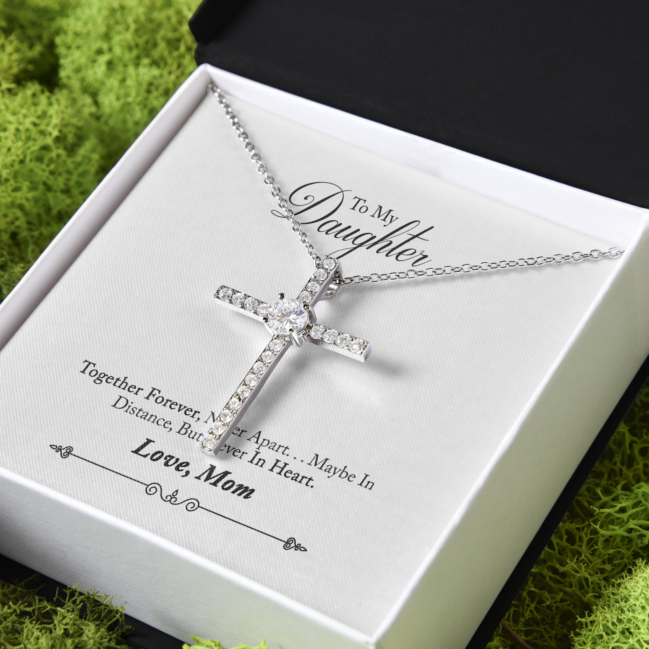 Gift For Daughter Together Forever Never Apart In Heart CZ Cross Necklace