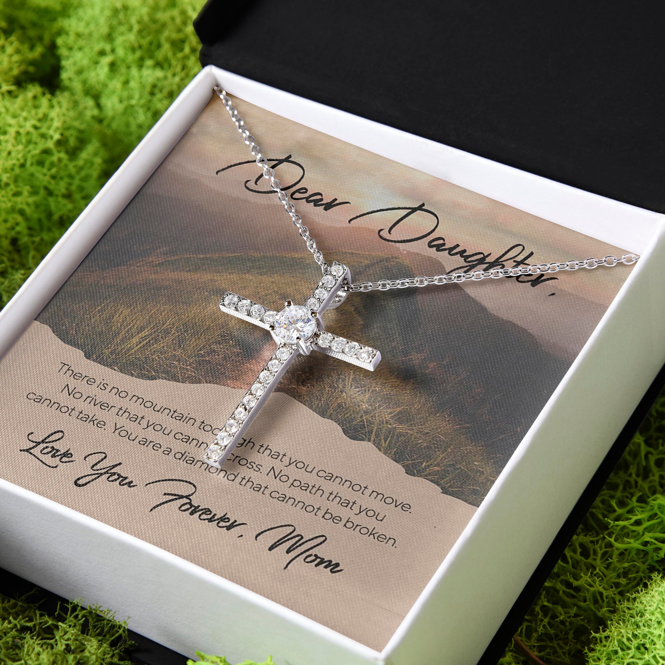 Gift For Daughter You Are A Diamond That Cannot Be Broken CZ Cross Necklace