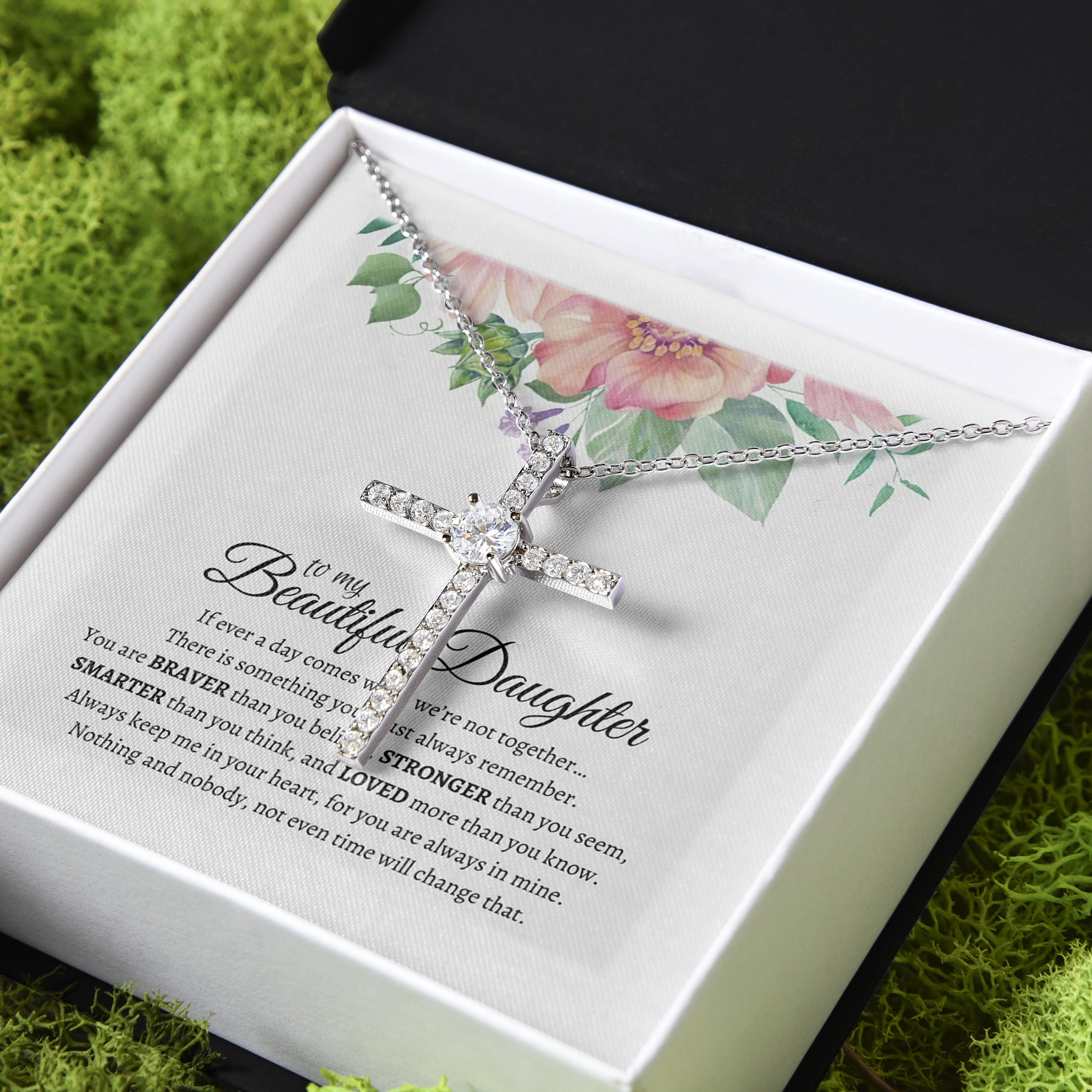 Gift For Daughter You Are Braver Than You Believe CZ Cross Necklace