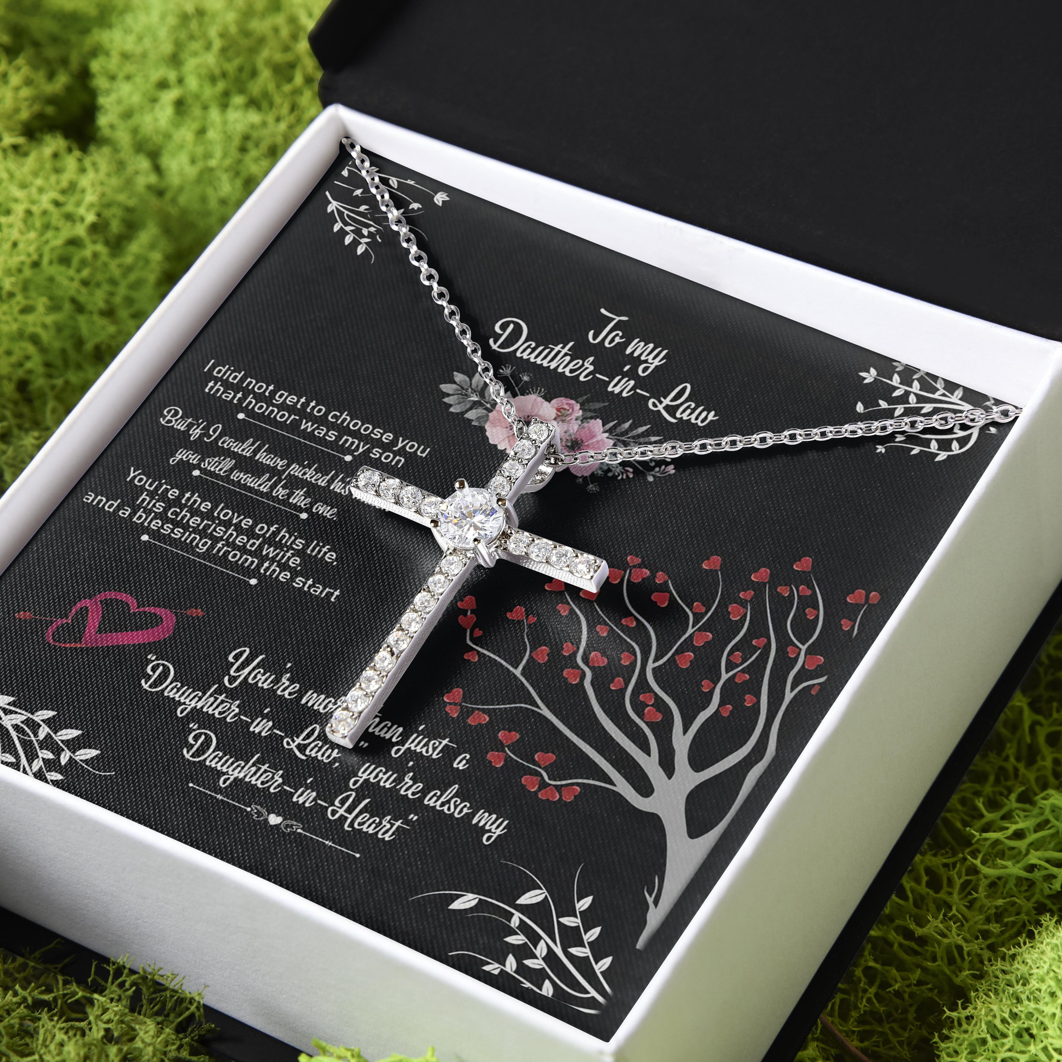 Gift For Daughter-In-Law You Are My Daughter In Heart CZ Cross Necklace