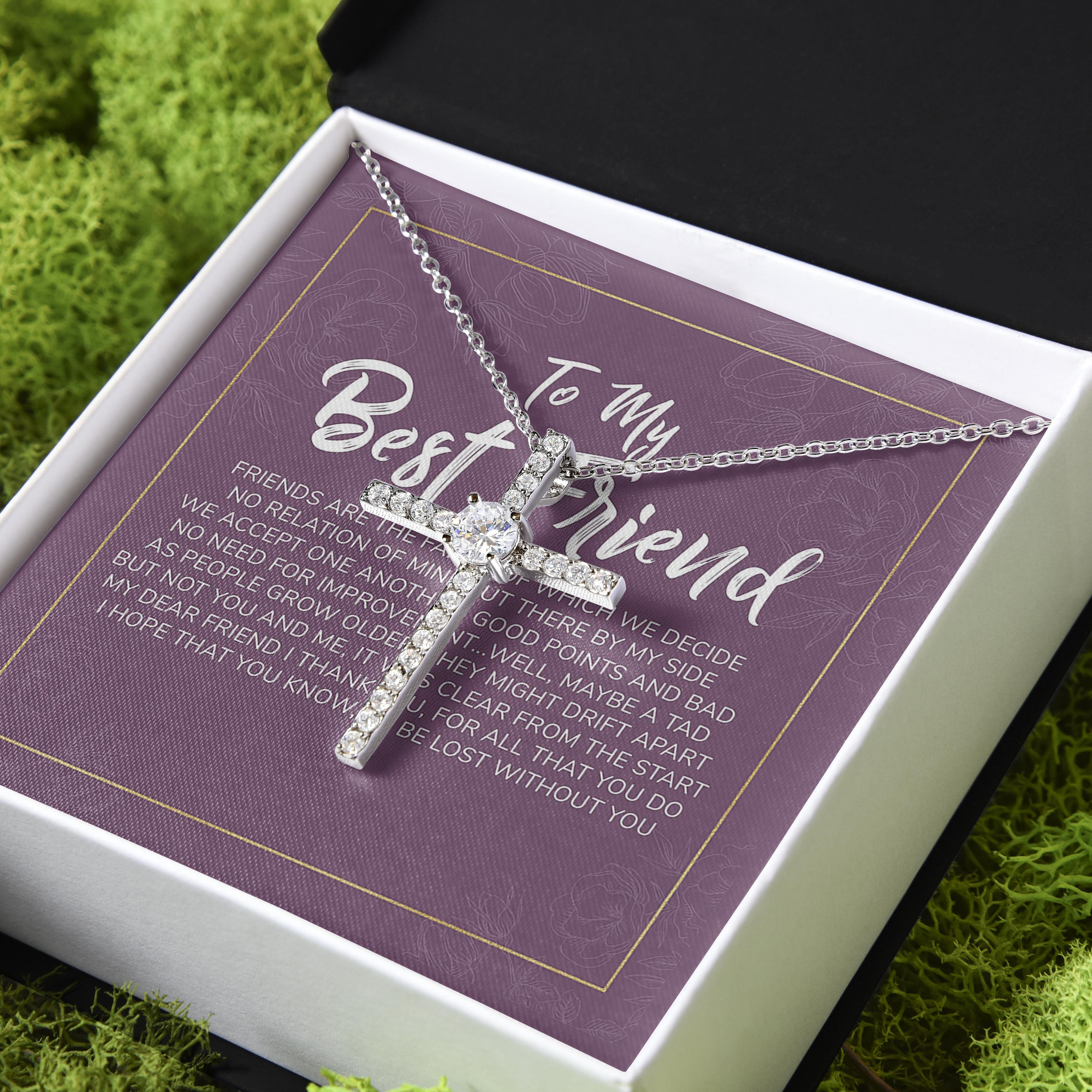Gift For Friend You Are My Bestie Forever CZ Cross Necklace