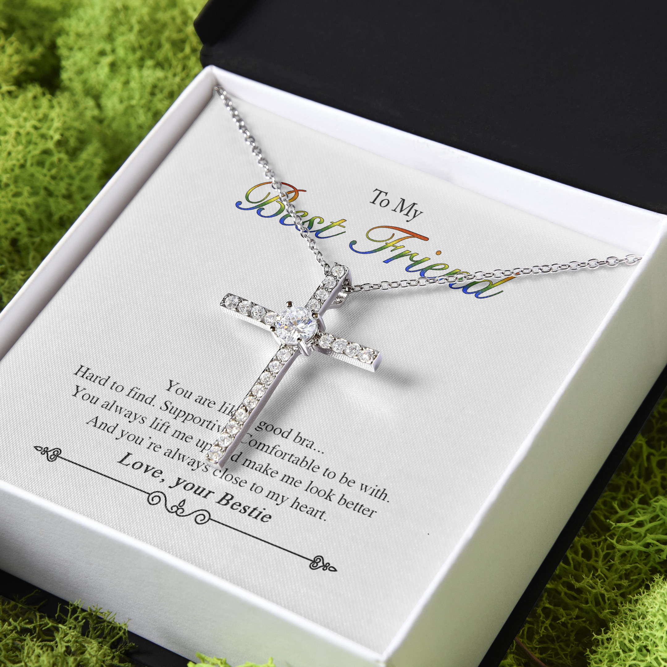Gift For Friend You're Like A Good Bra CZ Cross Necklace