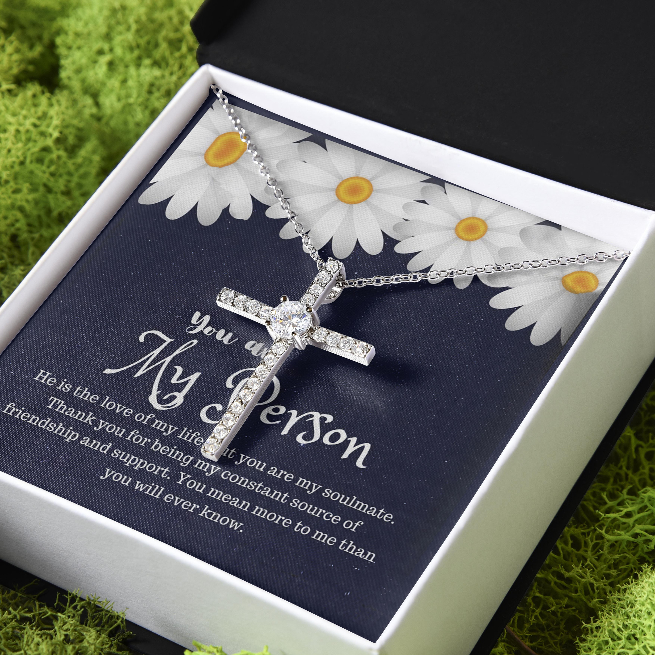 Gift For Friend You're My Soul Mate For Your Person CZ Cross Necklace