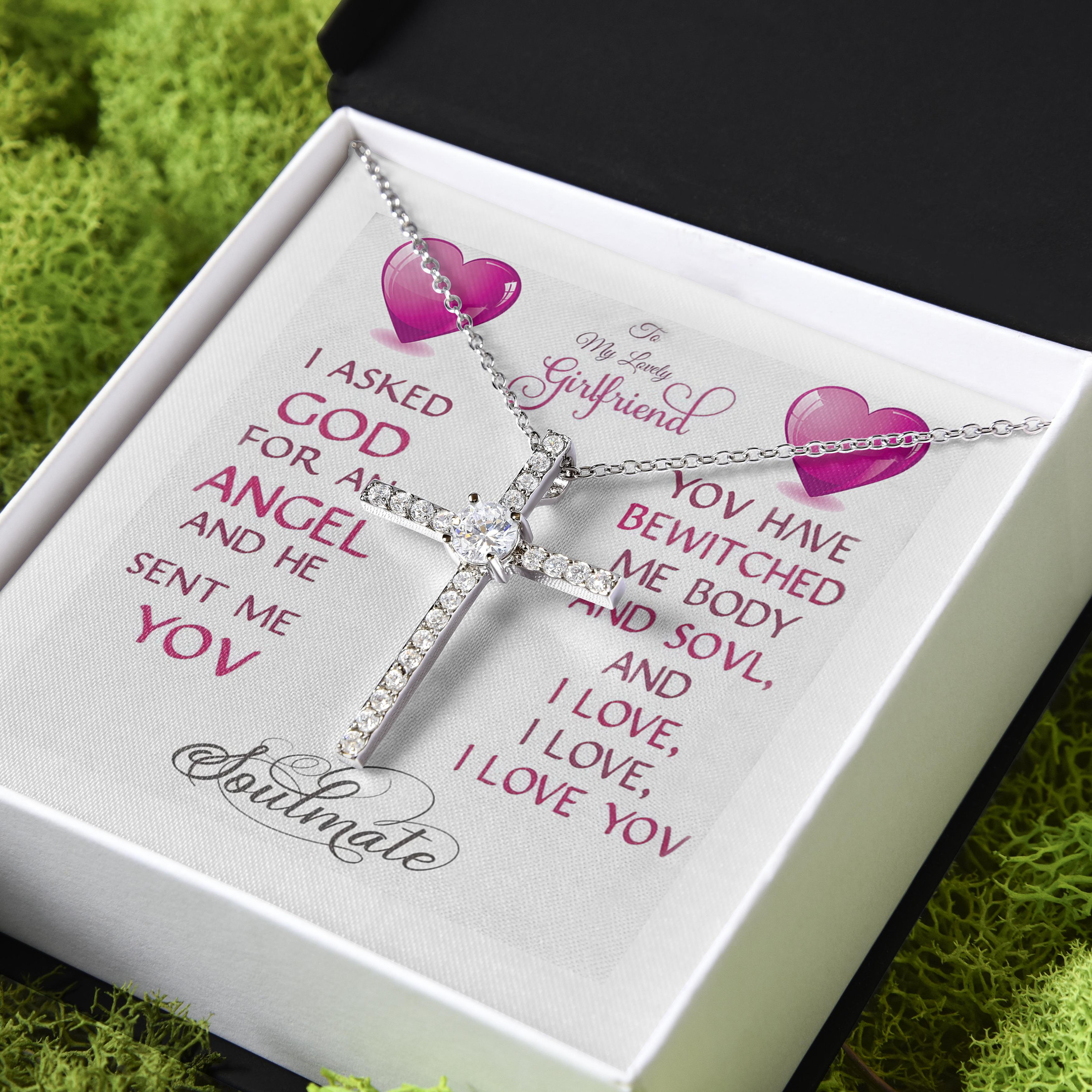 Gift For Girlfriend I Asked God For An Angel And He Sent Me You CZ Cross Necklace