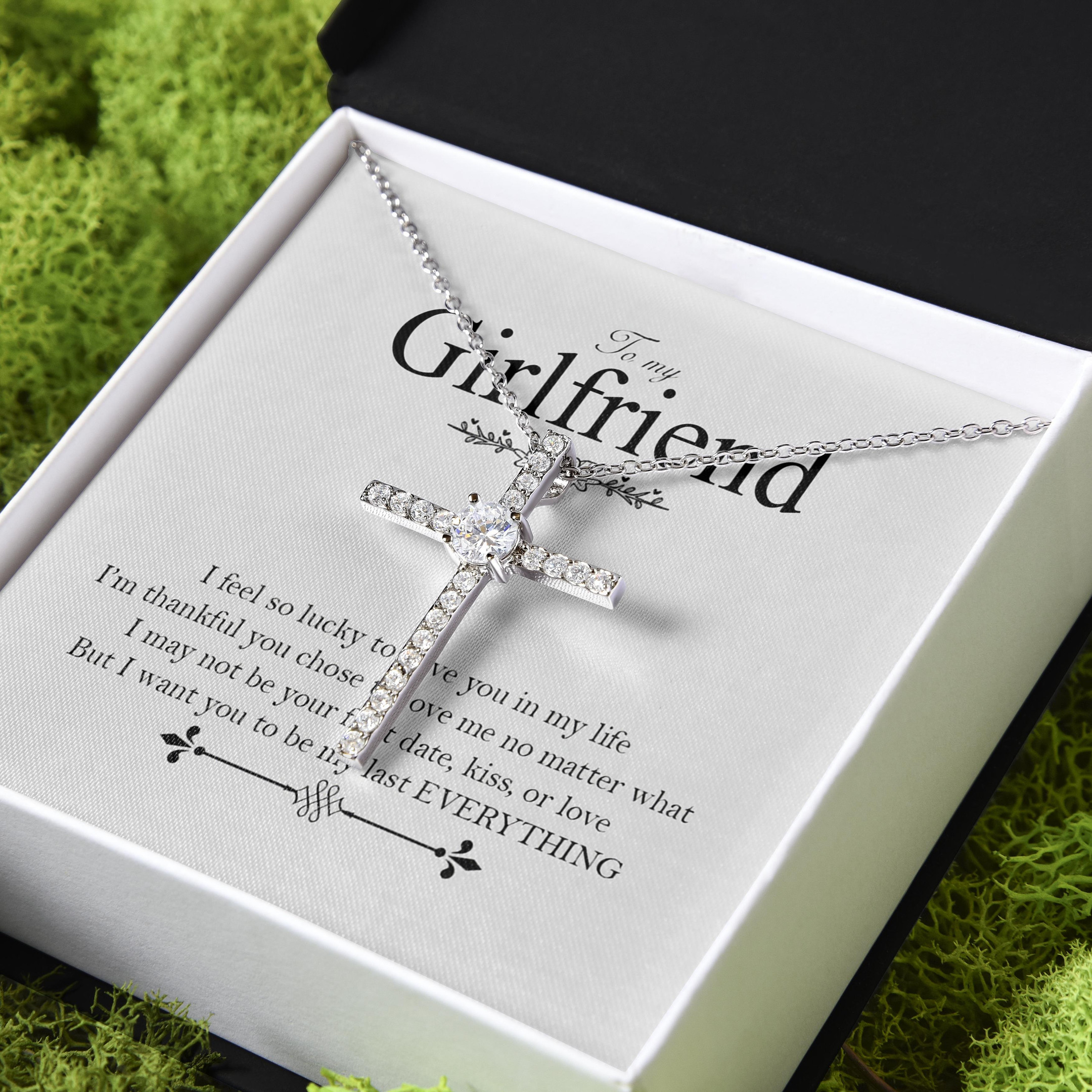 Gift For Girlfriend I Feel Lucky To Have You In My Life CZ Cross Necklace