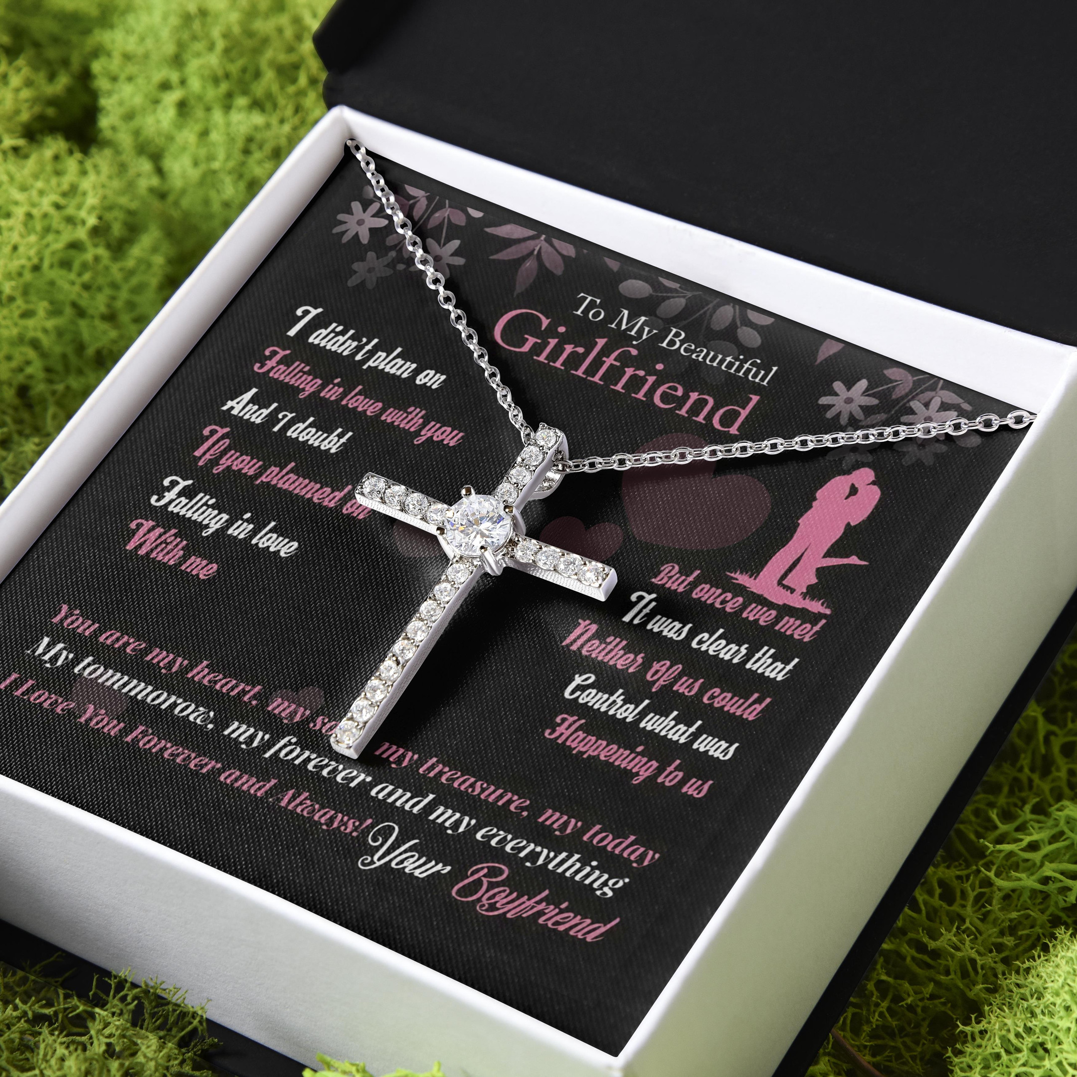 Gift For Girlfriend I Love You Forever And Always CZ Cross Necklace