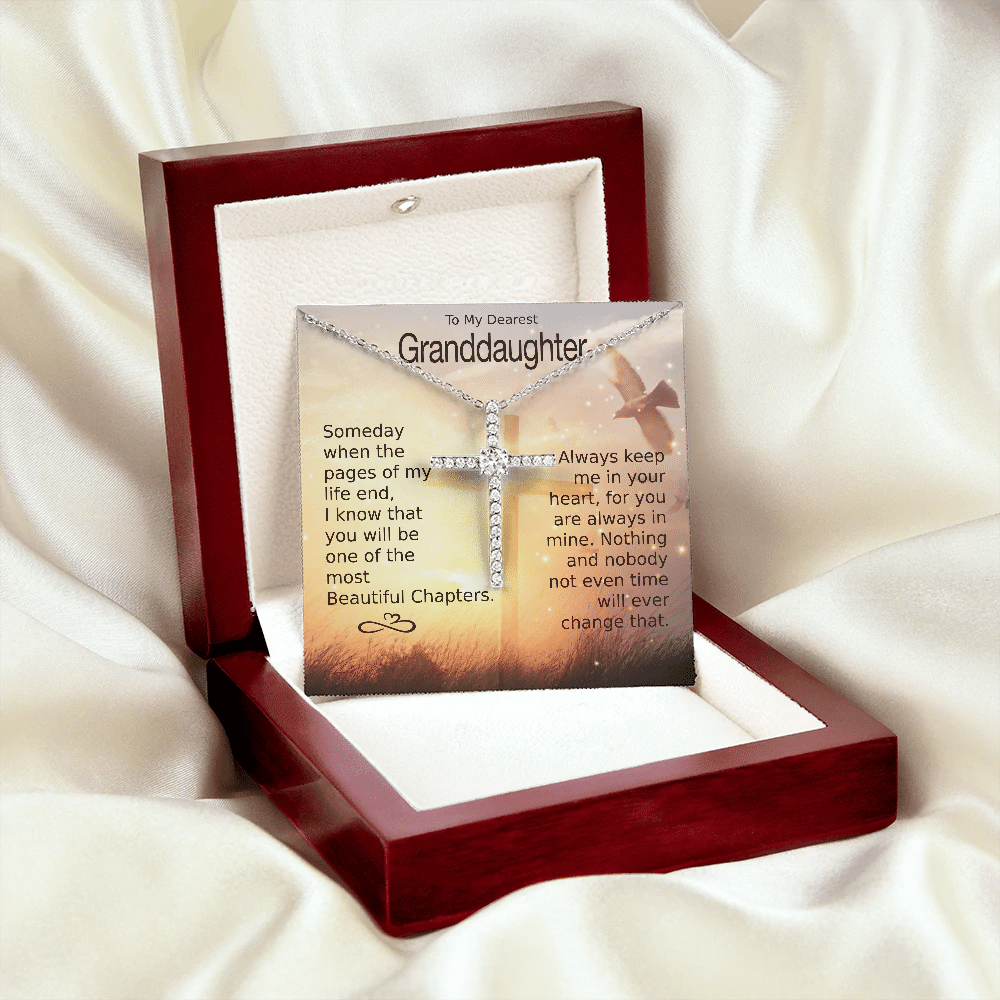 Gift For Granddaughter CZ Cross Necklace Always Keep Me In Your Heart HA212