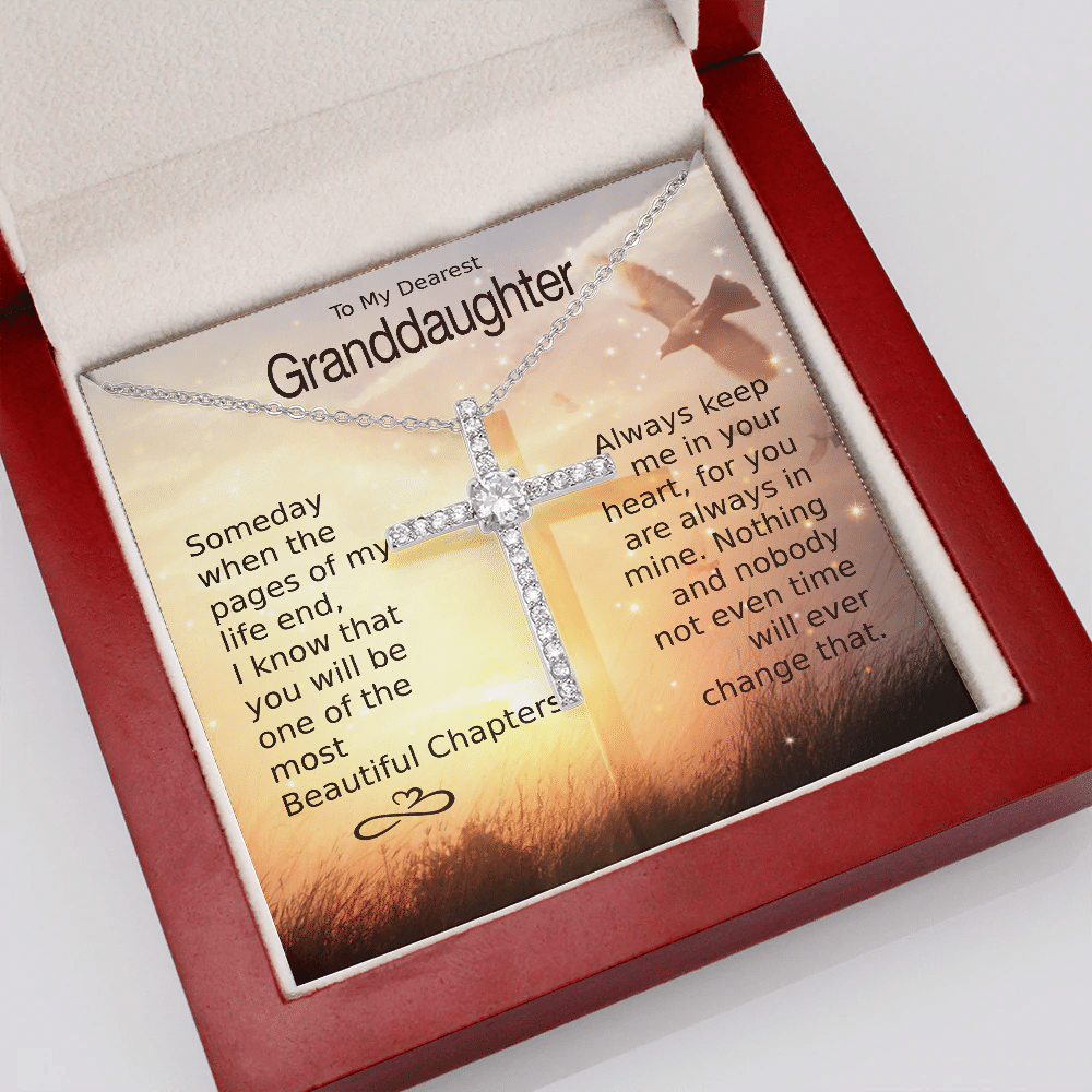 Gift For Granddaughter CZ Cross Necklace Always Keep Me In Your Heart