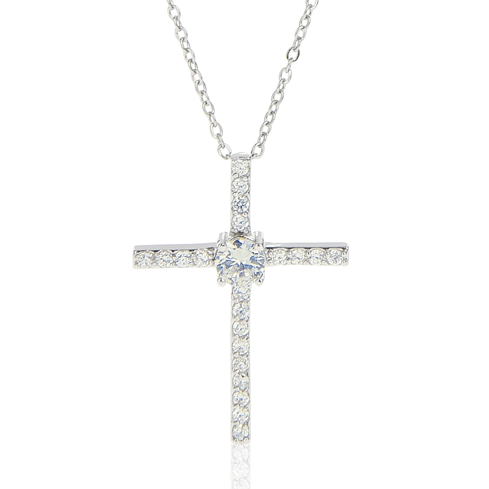 Gift For Granddaughter CZ Cross Necklace Always Keep Me In Your Heart HA212