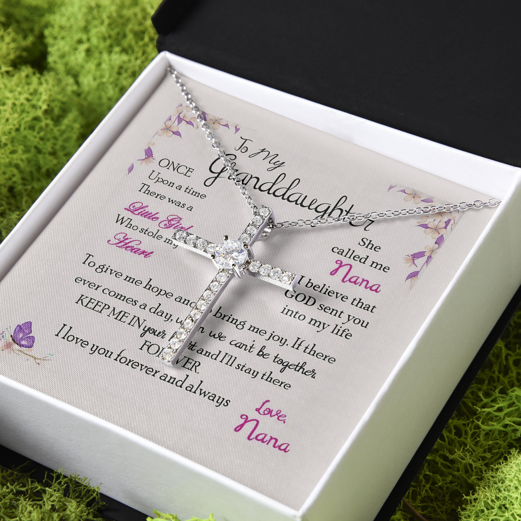 Gift For Granddaughter From Nana I'll Stay There Forever CZ Cross Necklace