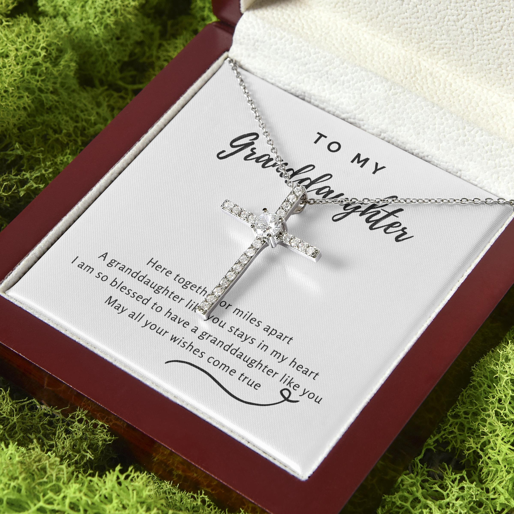 Gift For Granddaughter I Am So Blessed To Have A Granddaughter Like You CZ Cross Necklace