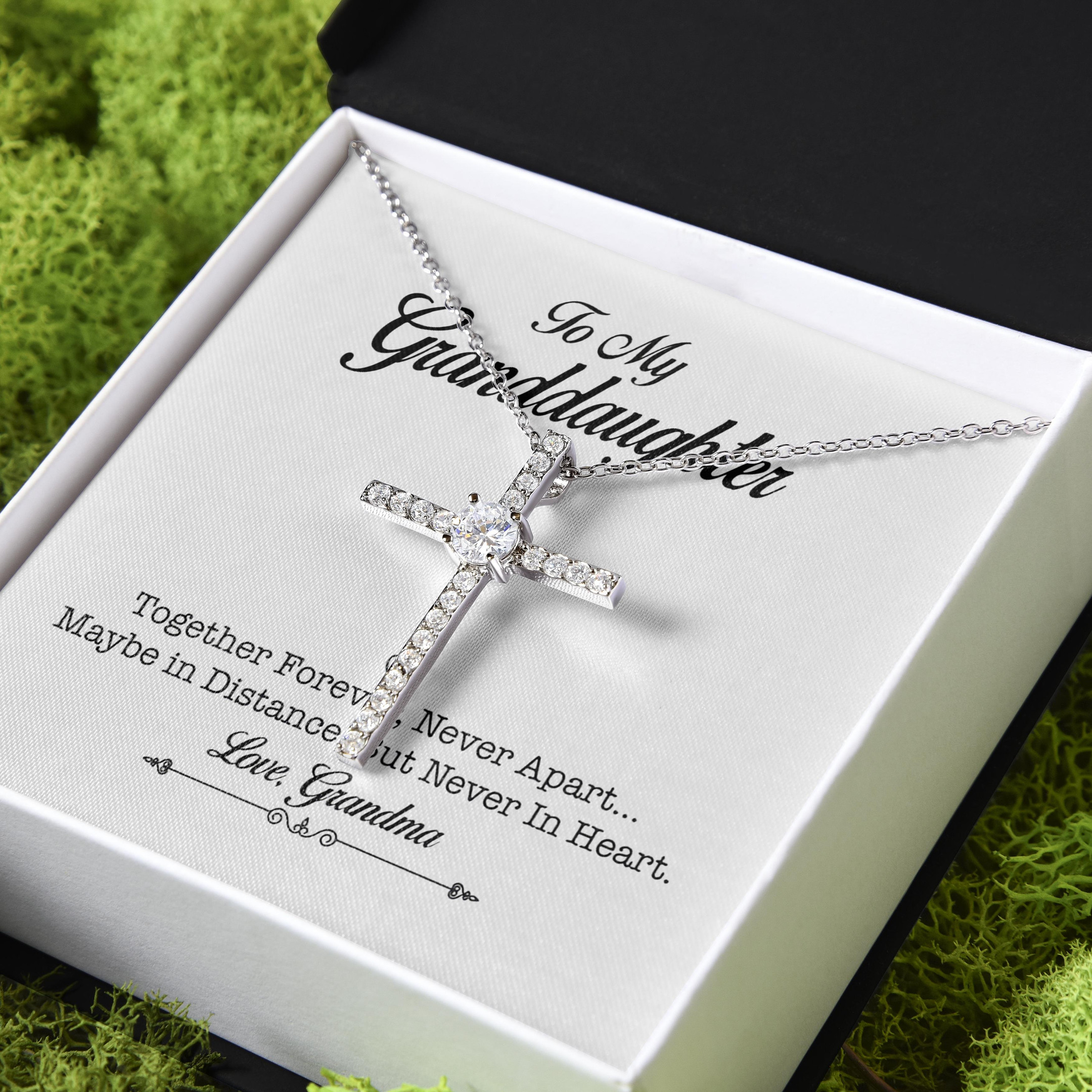 Gift For Granddaughter Together Forever Never Apart CZ Cross Necklace