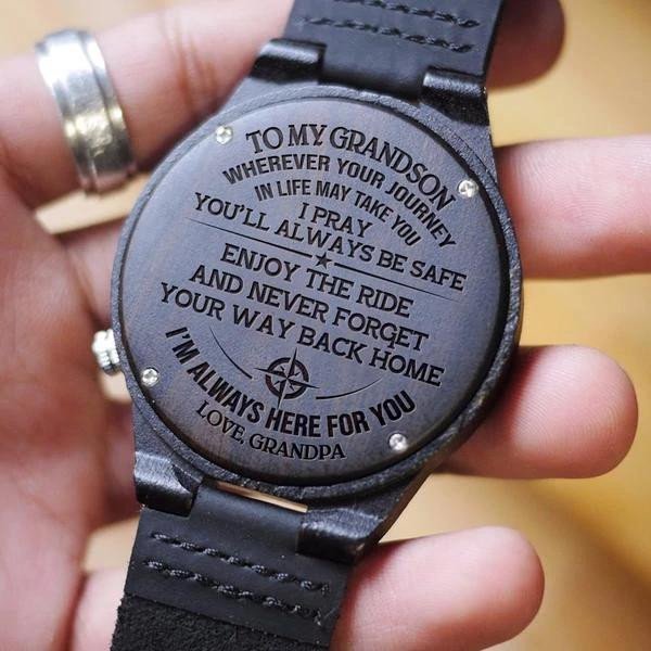 Gift FOr Grandson From Grandpa Never Forget Your Way Back Home Engraved Wooden Watch
