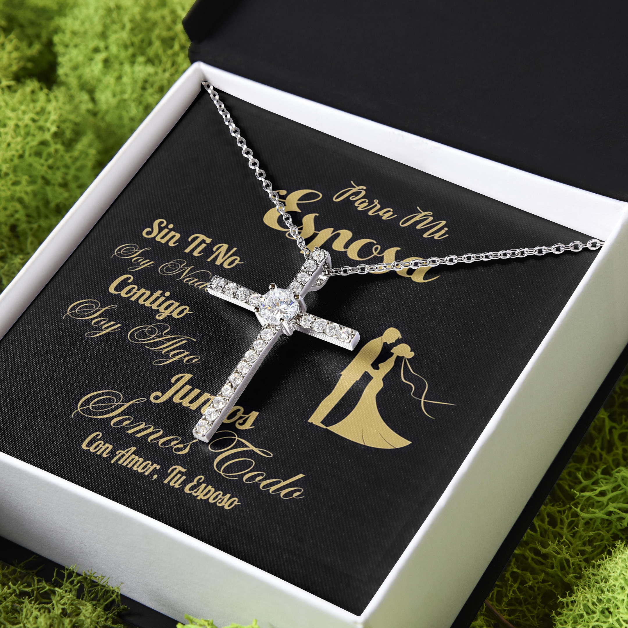Gift For Her For Para Mi Esposa Juntos Jomos Todo CZ Cross Necklace