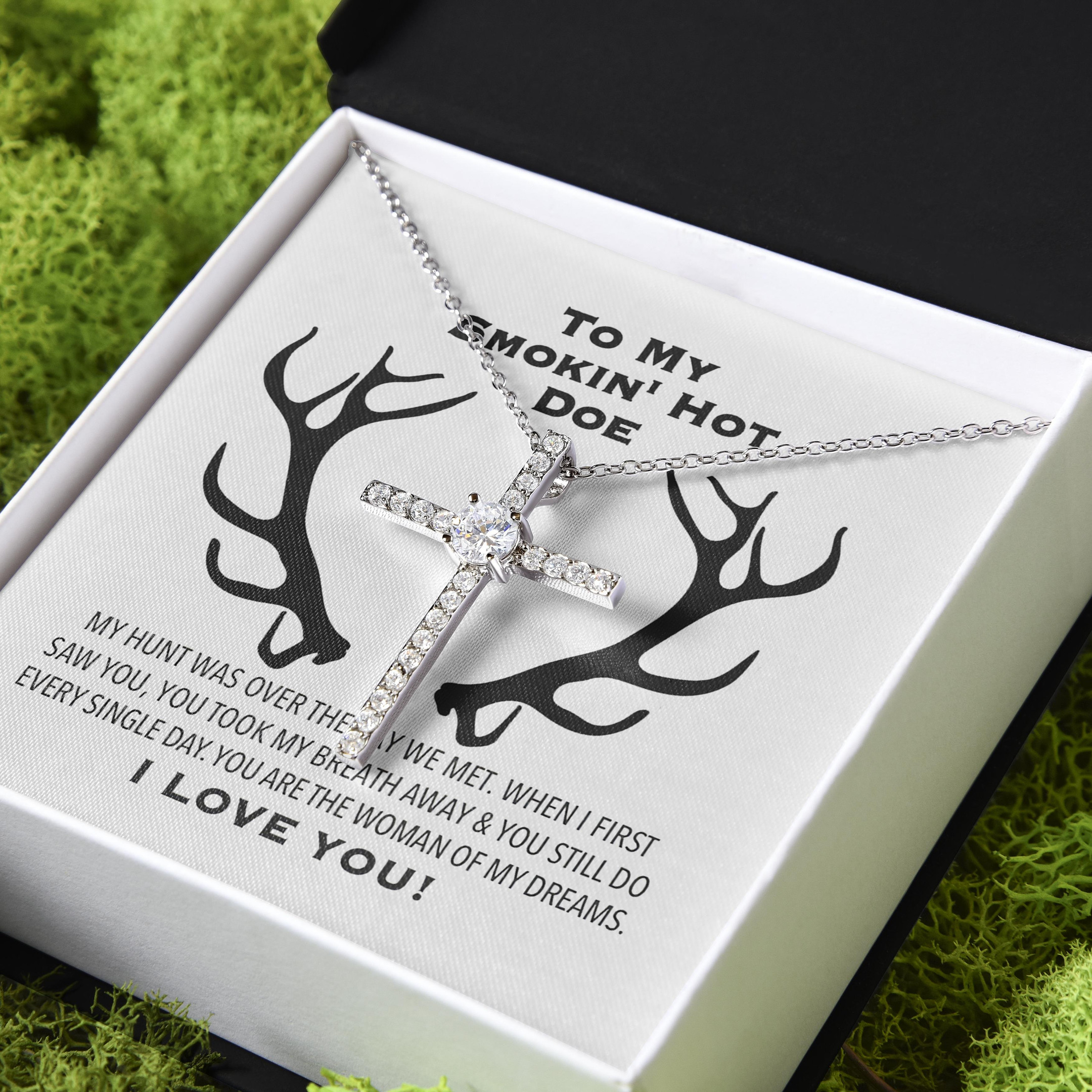 Gift For Her Giving Smokin' Hot Doe Hunt Is Over CZ Cross Necklace
