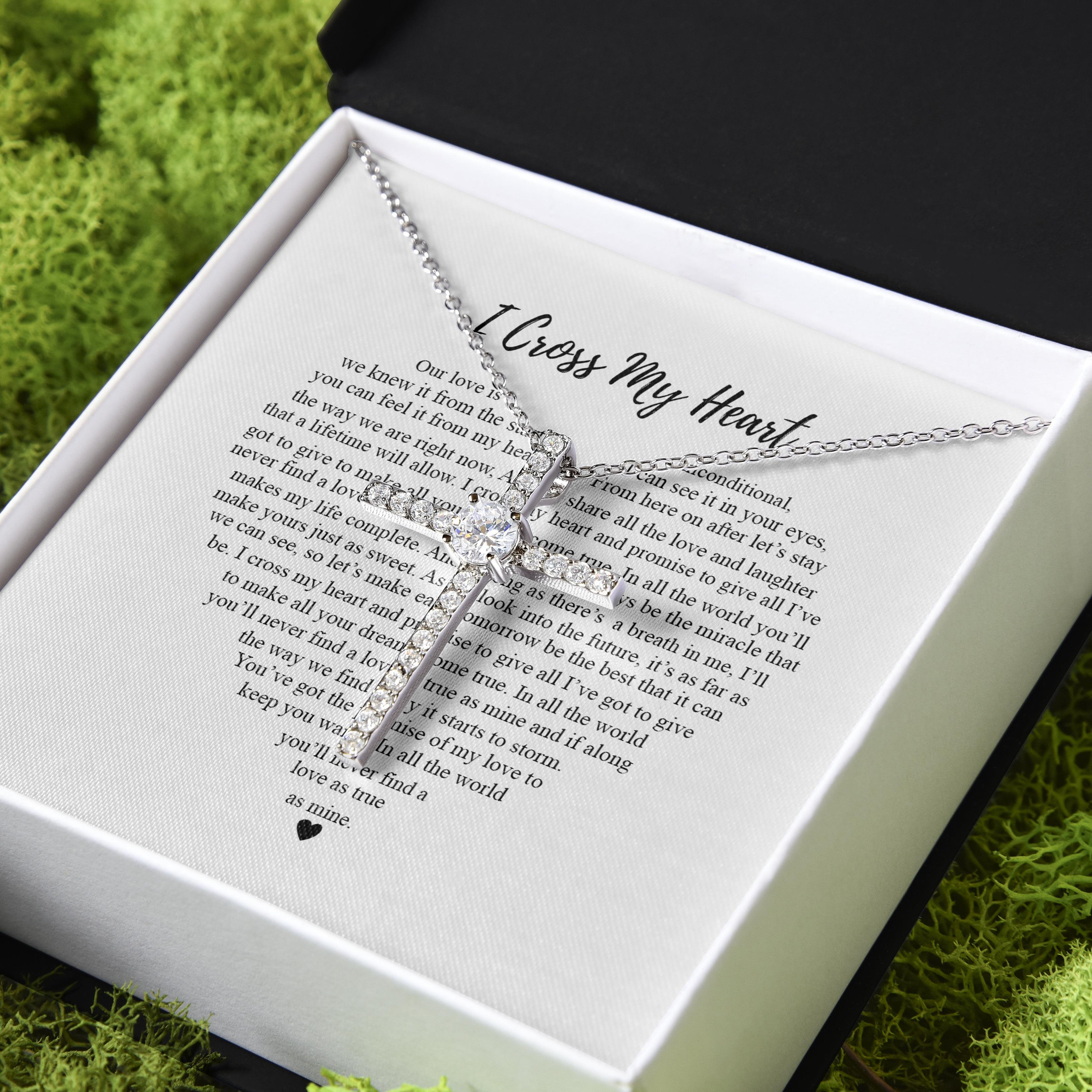 Gift For Her I Cross My Heart You'll Never Find A Love As True As Mine CZ Cross Necklace