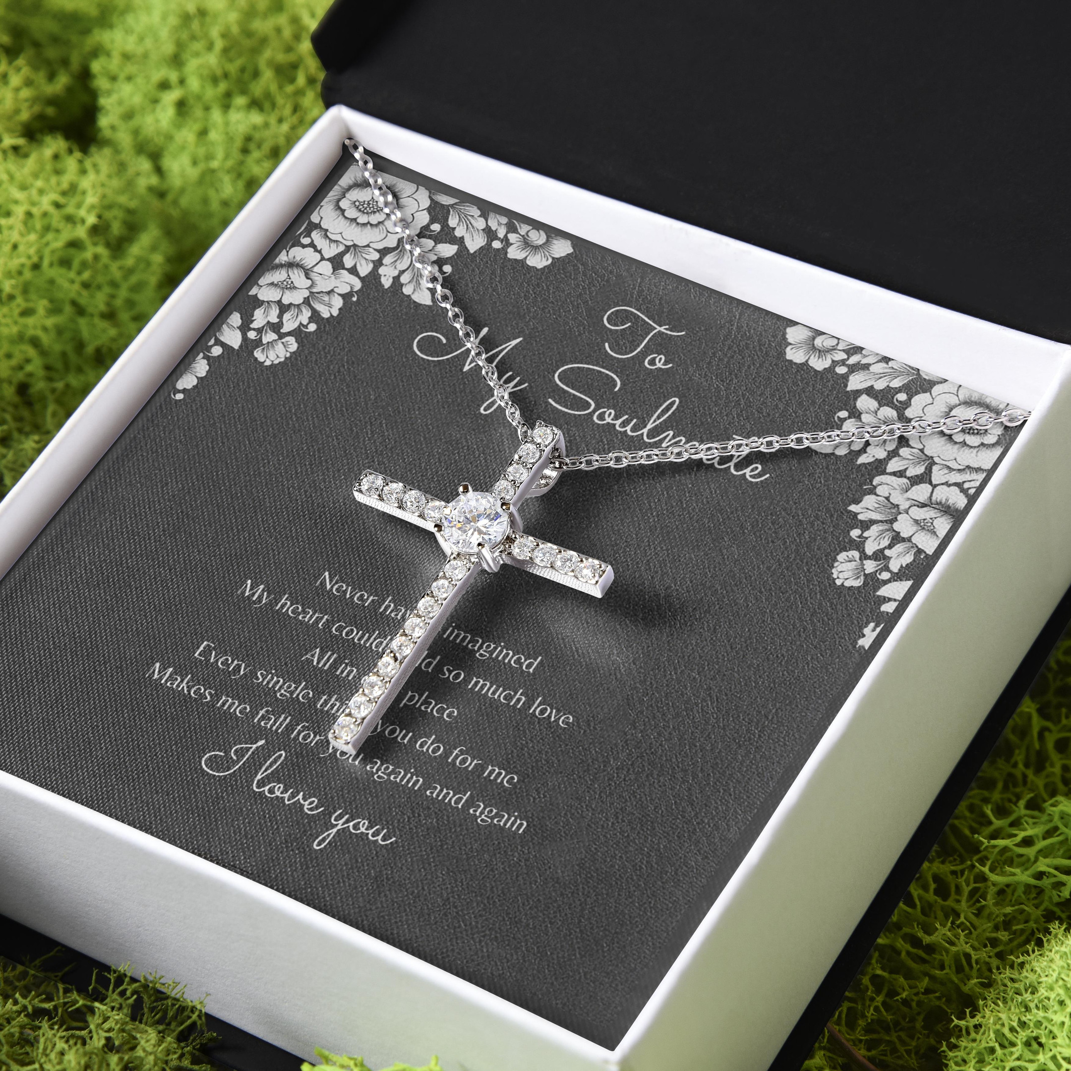 Gift For Her I Love You To My Soulmate CZ Cross Necklace