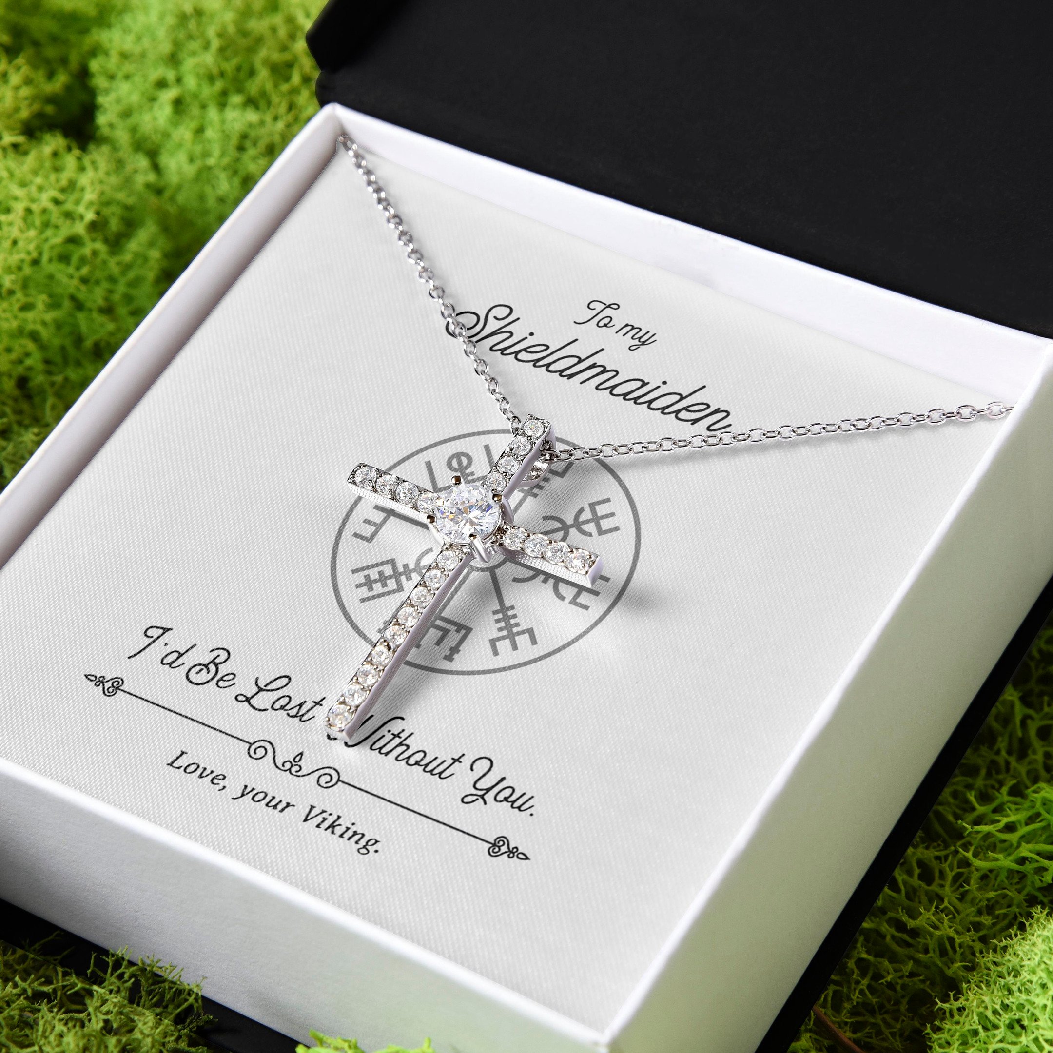 Gift For Her My Shieldmaiden I'd Be Lost Without You CZ Cross Necklace