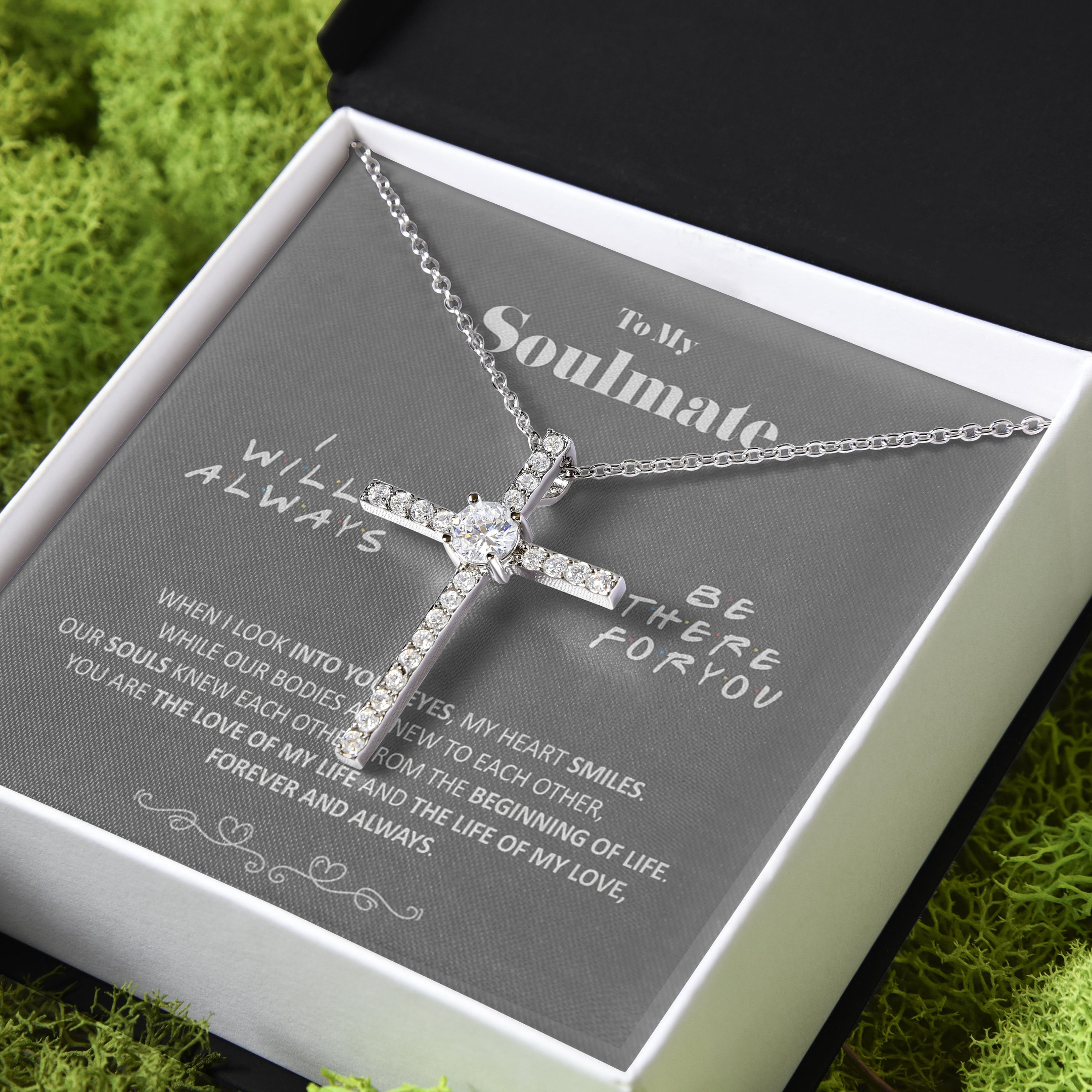 Gift For Her My Soulmate Love Of My Life CZ Cross Necklace