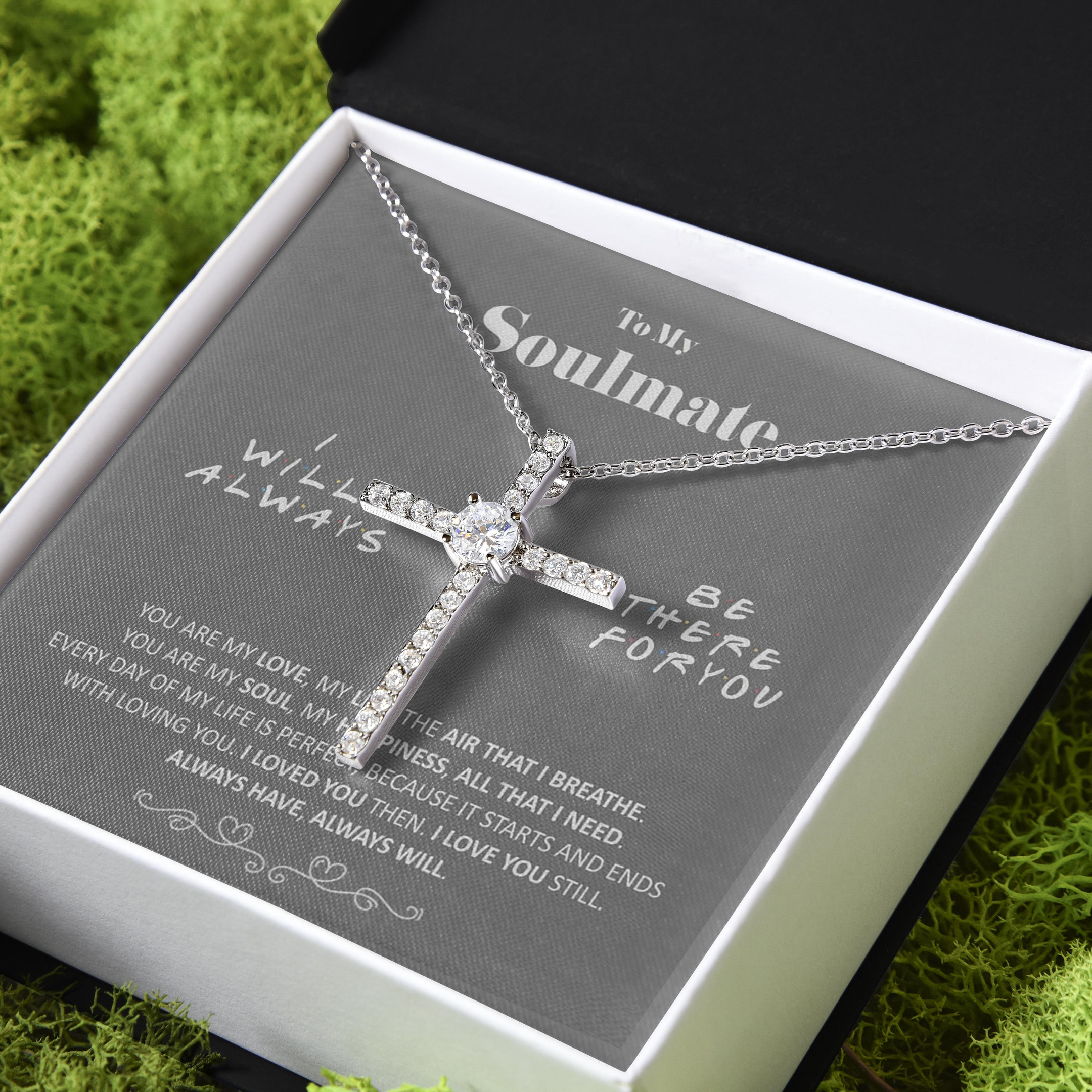 Gift For Her My Soulmate You Are My Love CZ Cross Necklace