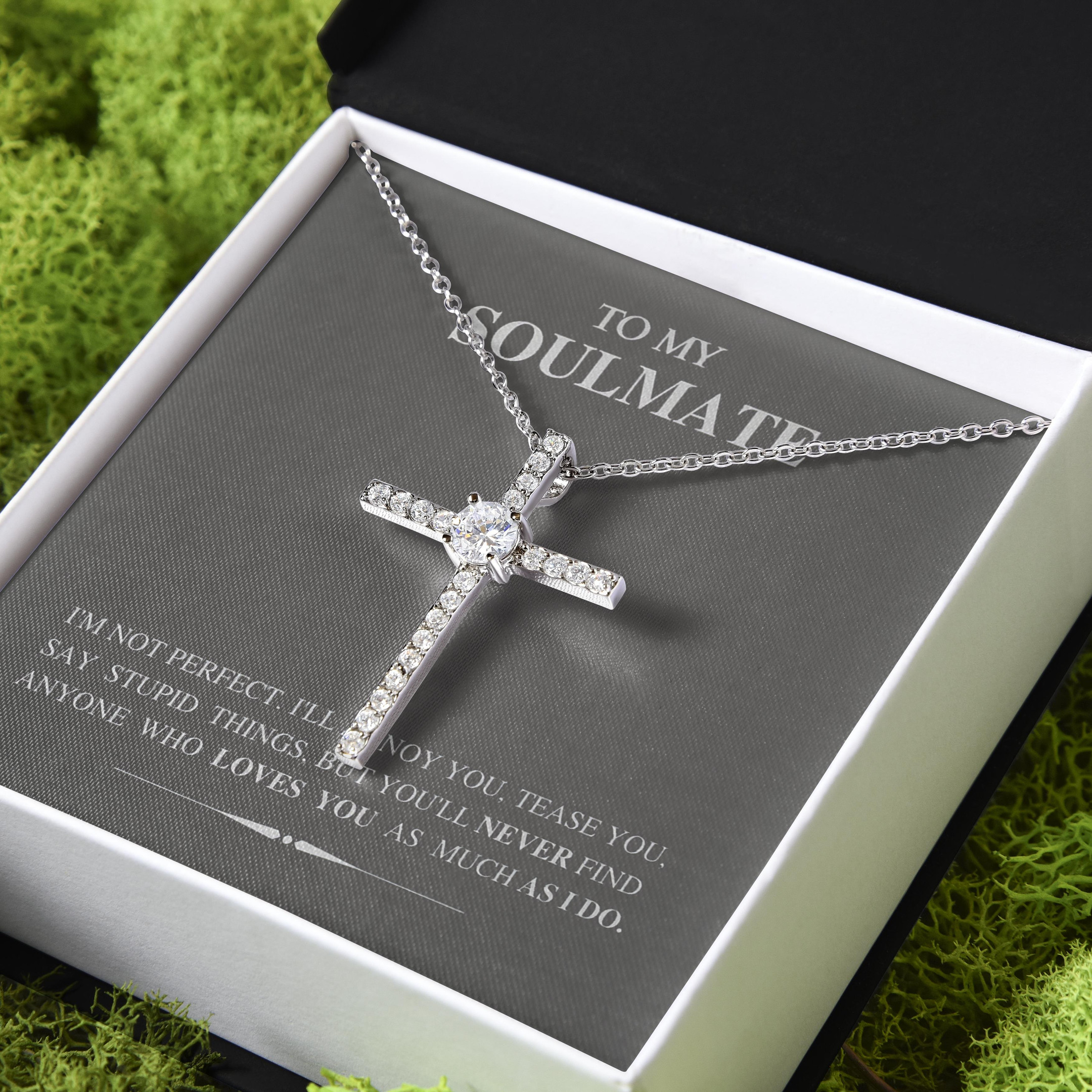 Gift For Her Soulmate Love You As Much As I Do CZ Cross Necklace