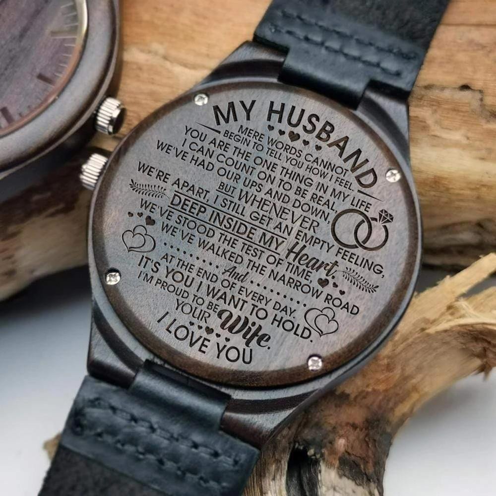 Gift For Husband I Am Proud To Be Your Wife Engraved Wooden Watch