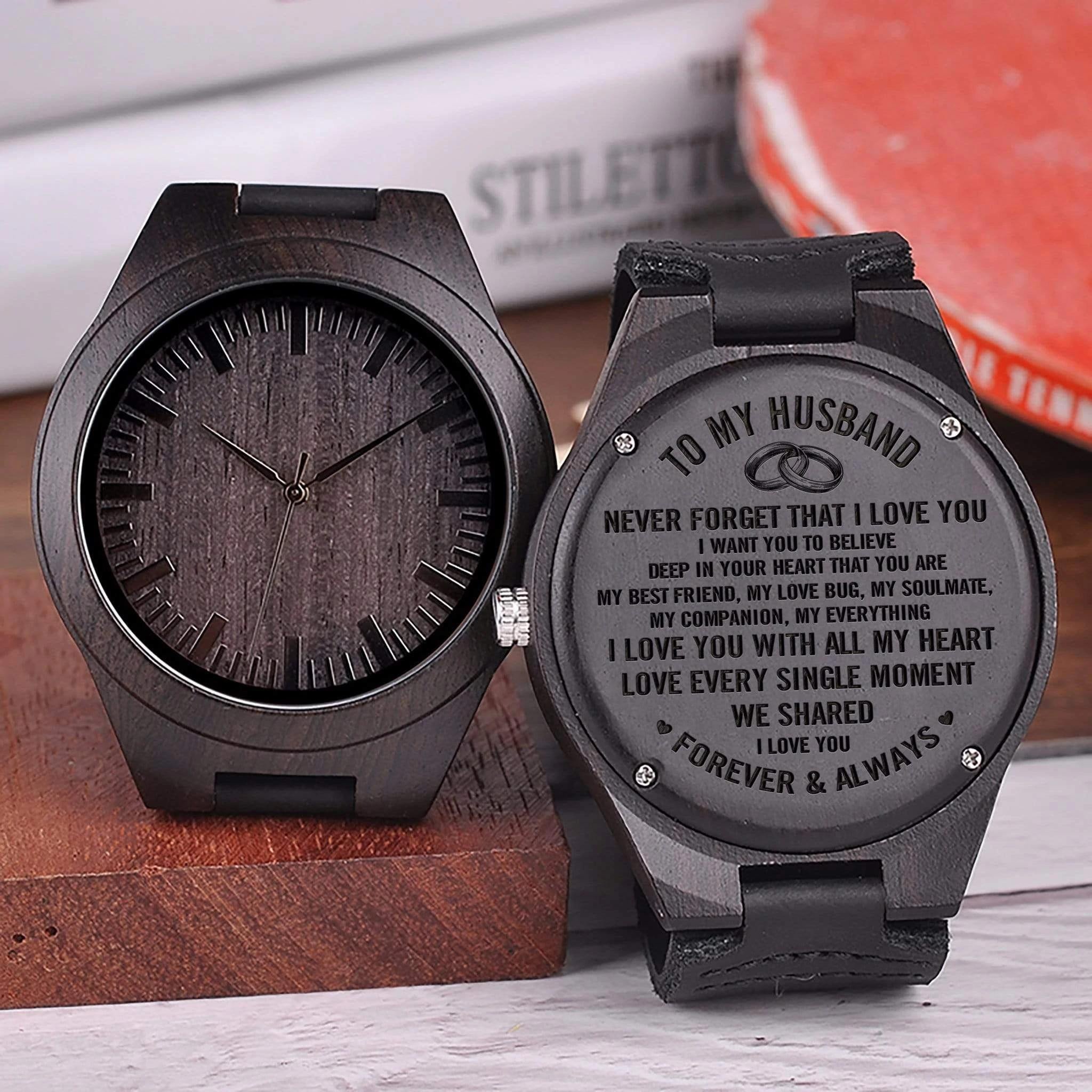 Gift For Husband I Love You Forever Unique Design Engraved Wooden Watch