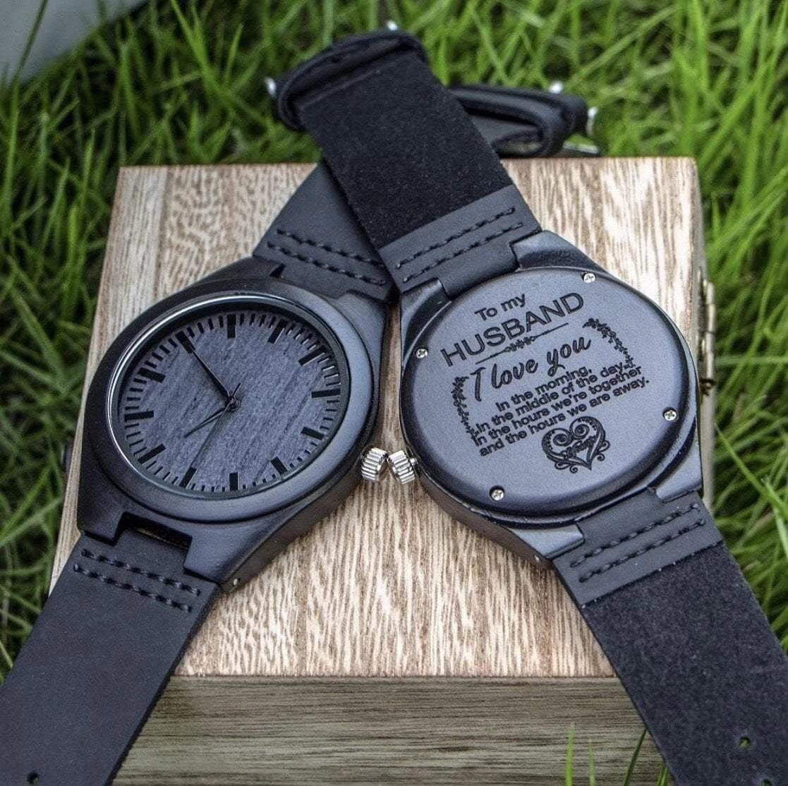 Gift For Husband I Love You In The Morning Engraved Wooden Watch