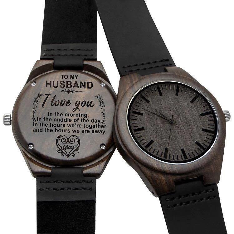 Gift For Husband I Love You In The Morning Engraved Wooden Watch
