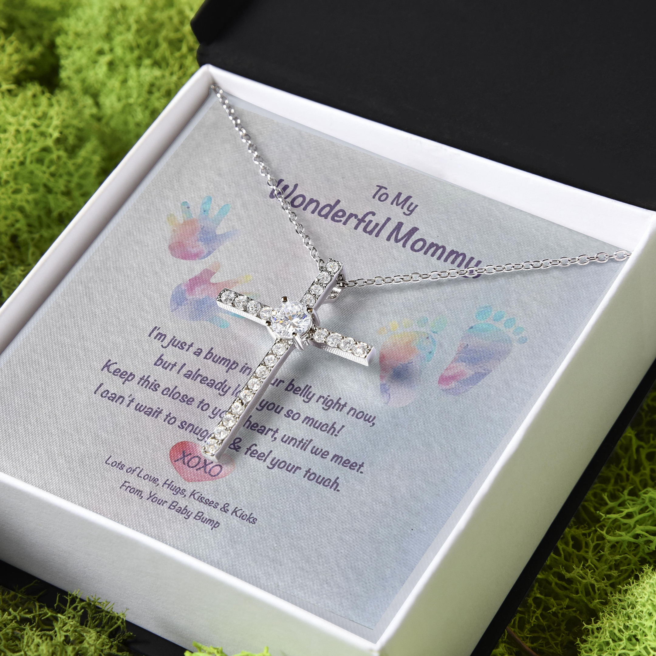 Gift For Mom Love Your Baby Bump CZ Cross Necklace