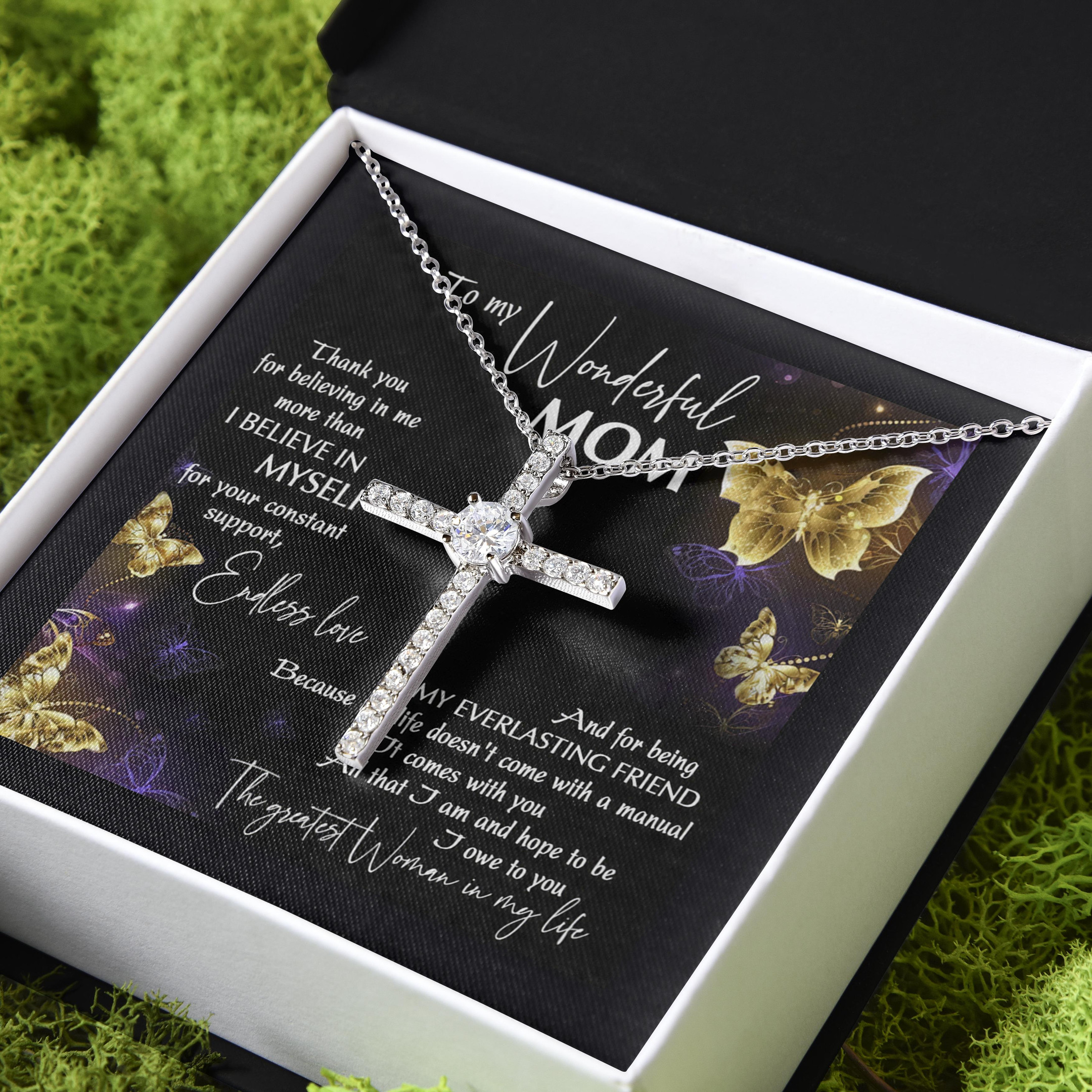 Gift For Mom The Greatest Woman In My Life CZ Cross Necklace