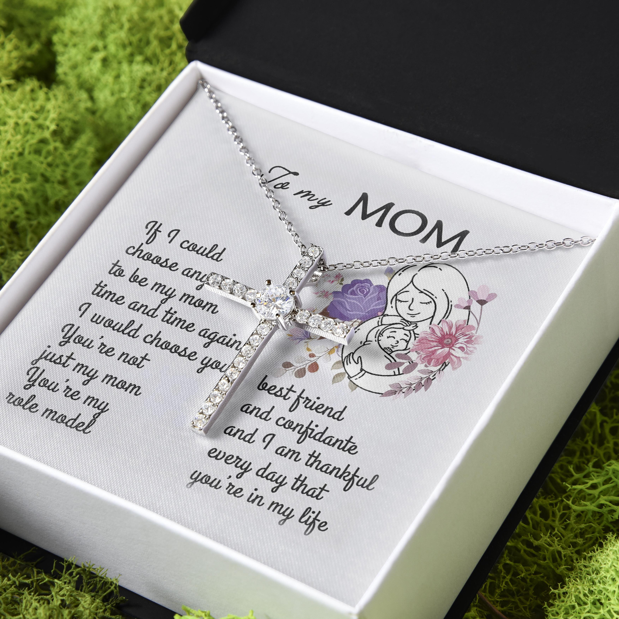 Gift For Mom You're Not Just My Mom CZ Cross Necklace