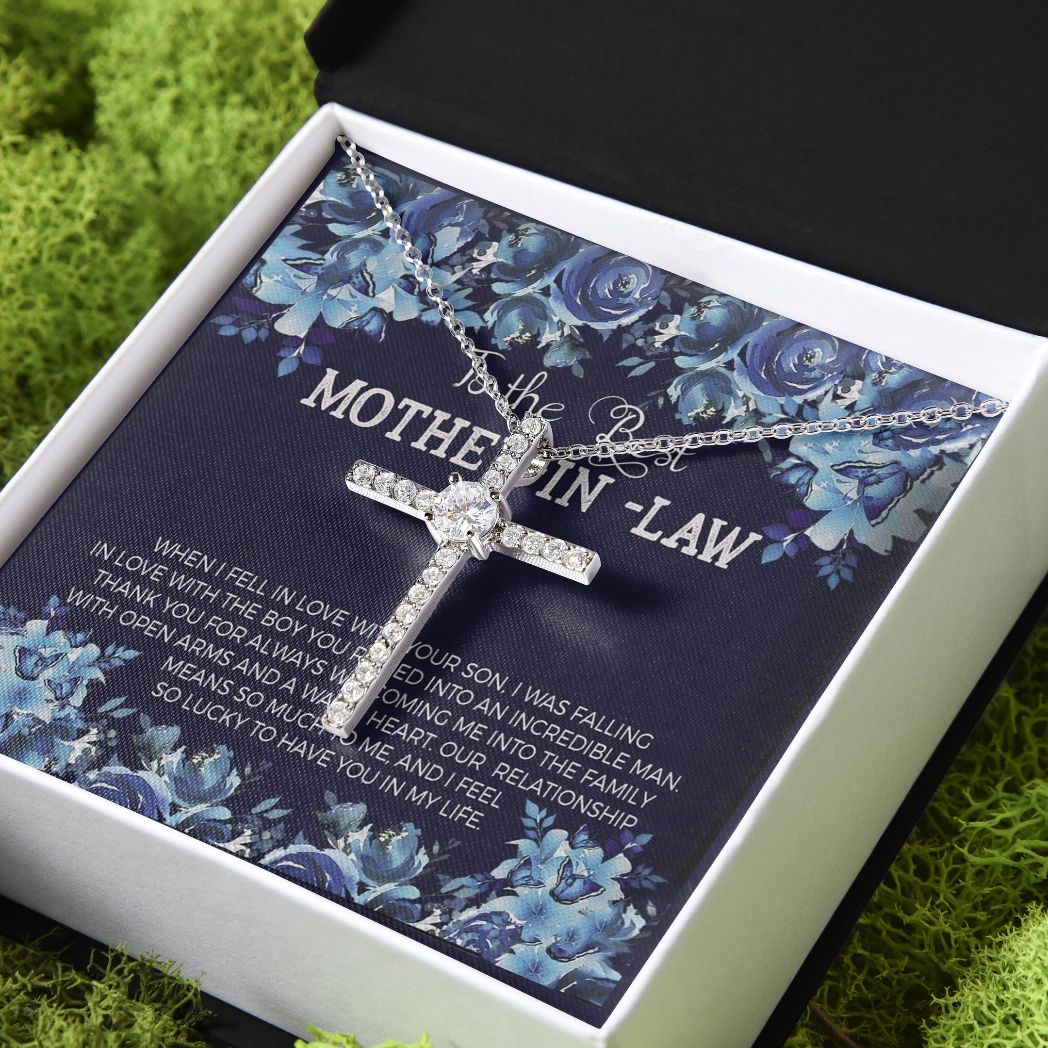 Gift For Mother In Law So Lucky Have To You In My Life CZ Cross Necklace