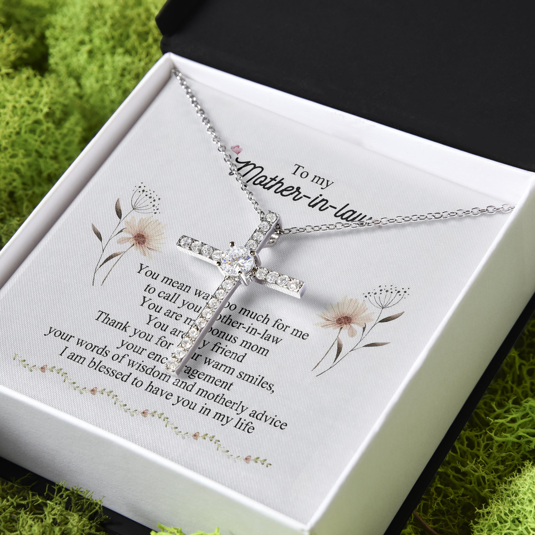 Gift For Mother In Law Thank You For Your Warm Smiles CZ Cross Necklace