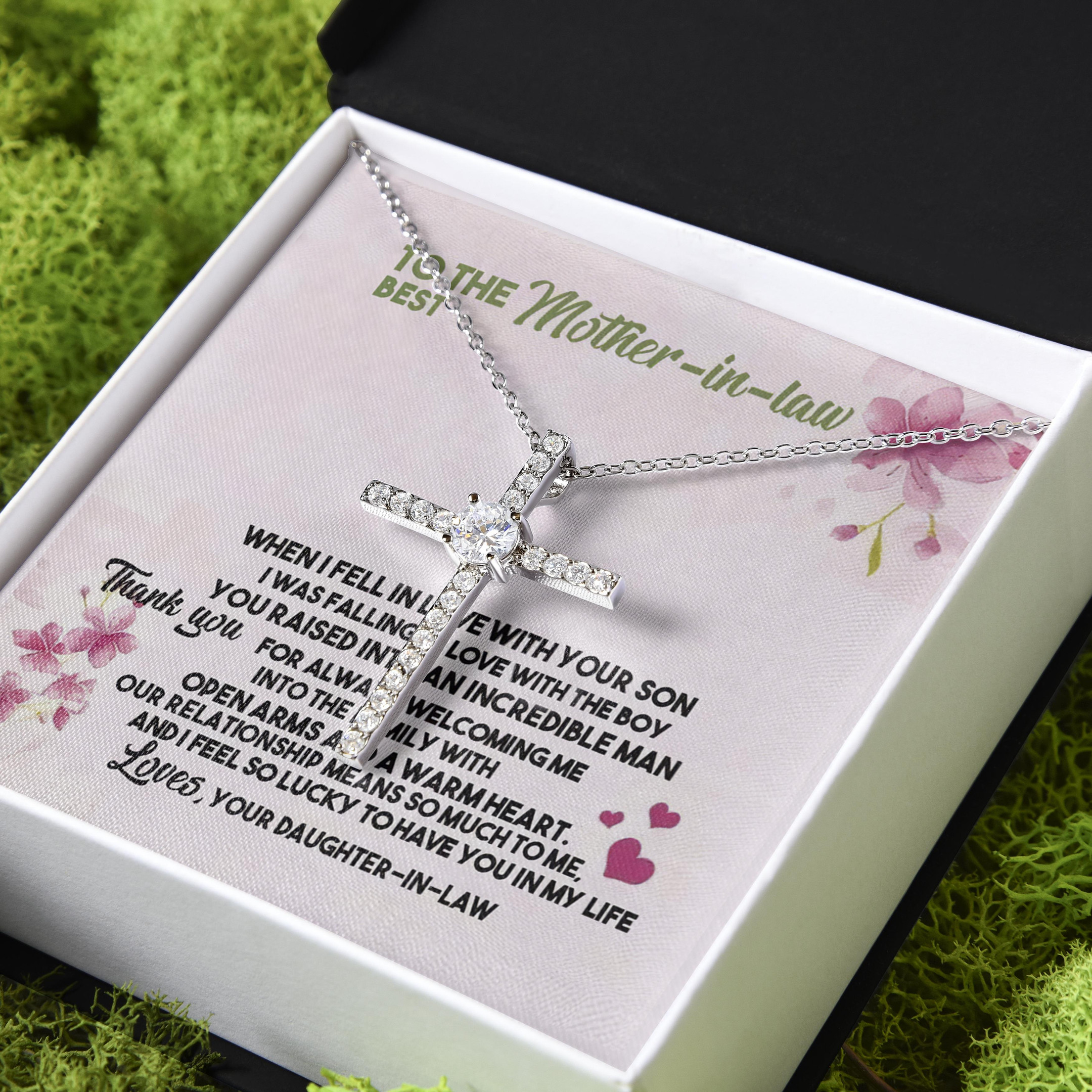 Gift For Mother-In-Law Lucky To Have You In My Life CZ Cross Necklace