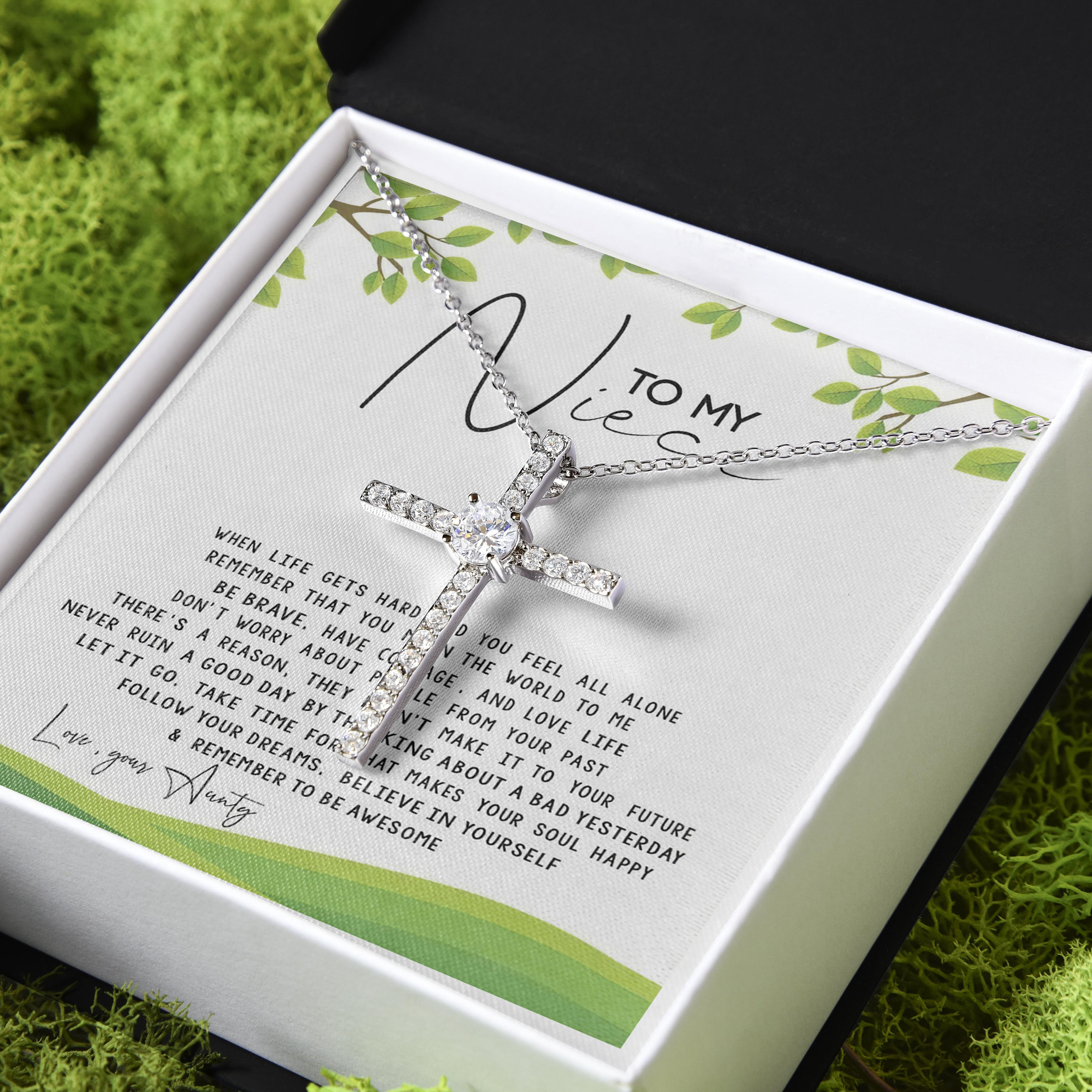 Gift For Niece Believe In Yourself And Remember To Be Awesome CZ Cross Necklace