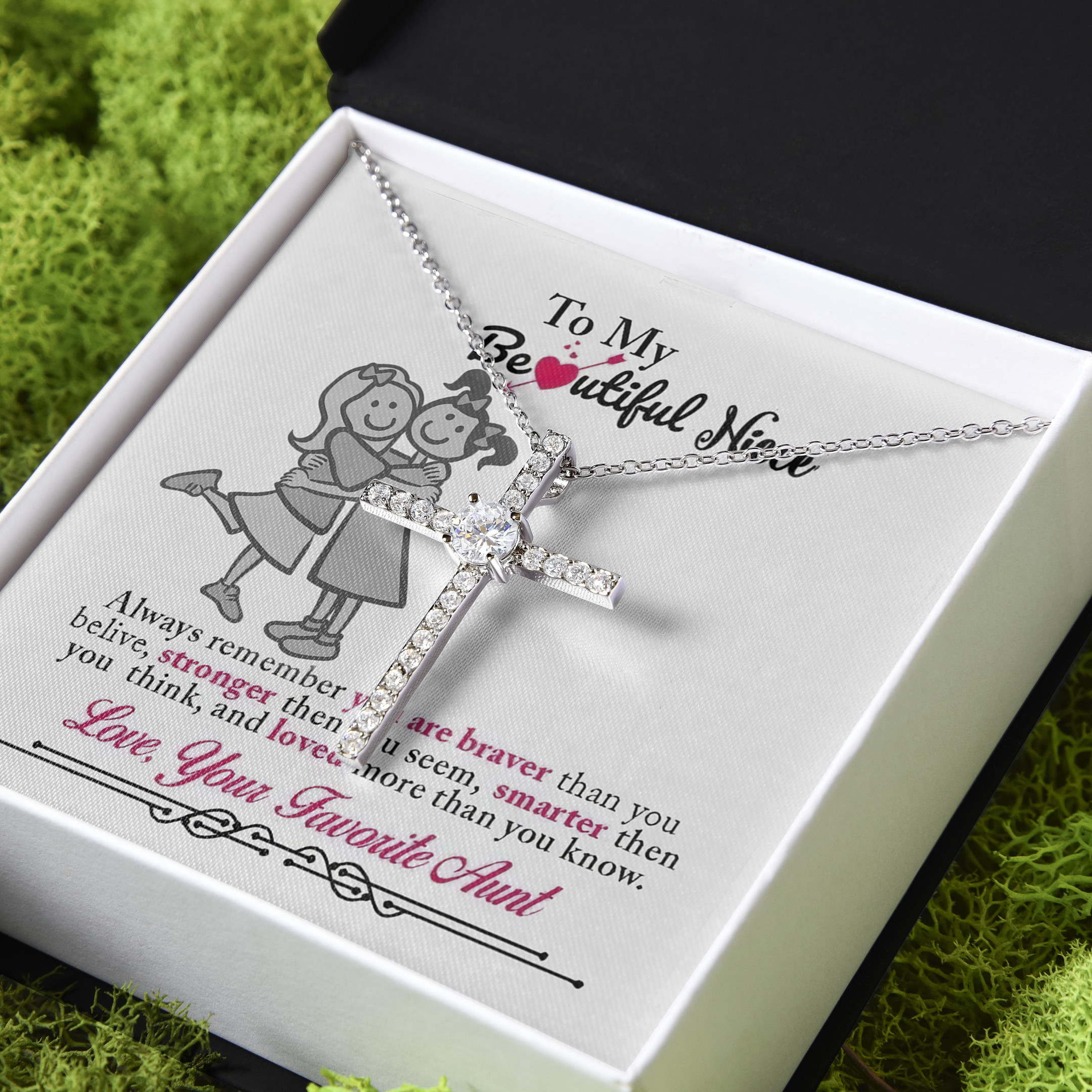 Gift For Niece You Are Braver Than You Think CZ Cross Necklace