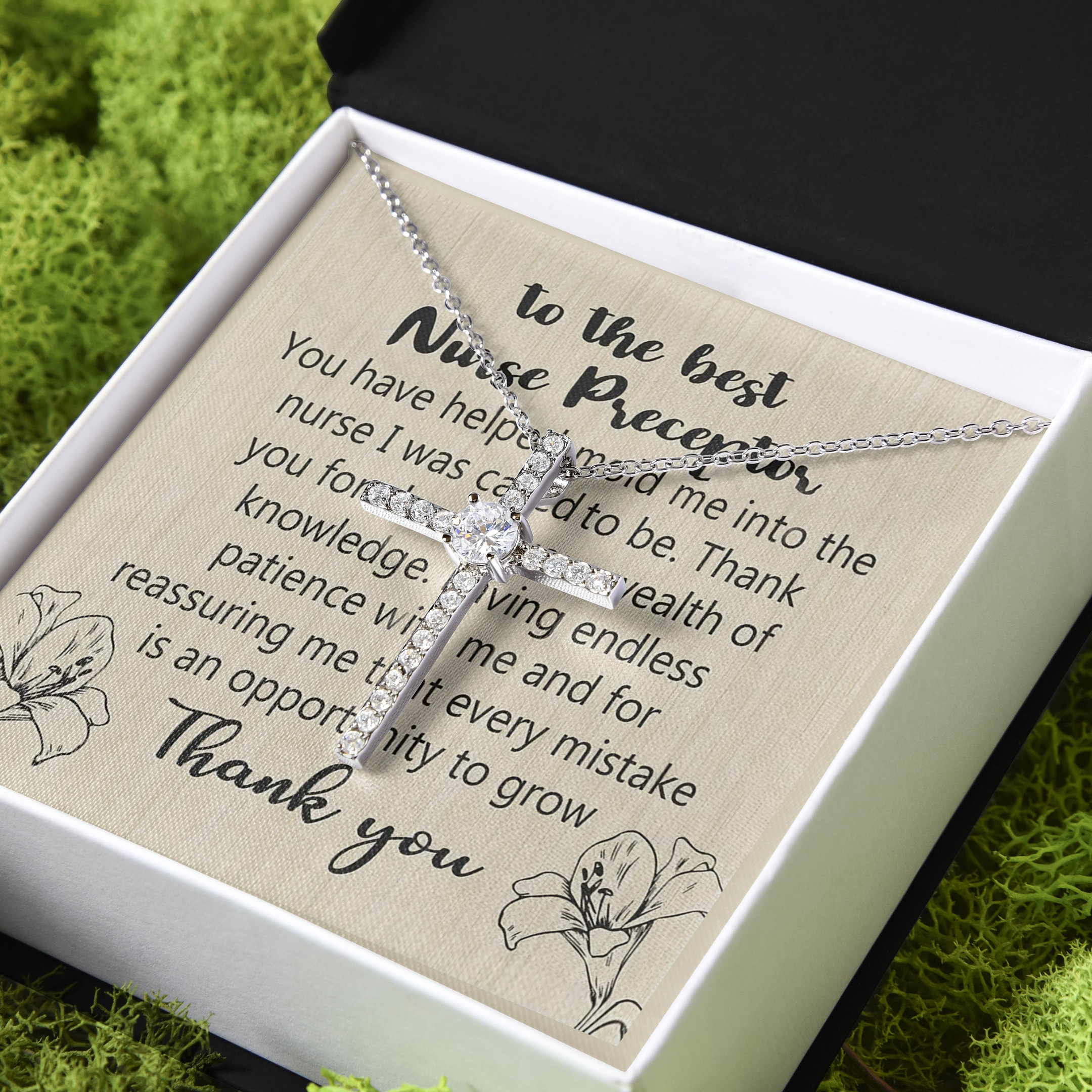 Gift For Nurse Thank You To The Best Nurse Preceptor CZ Cross Necklace