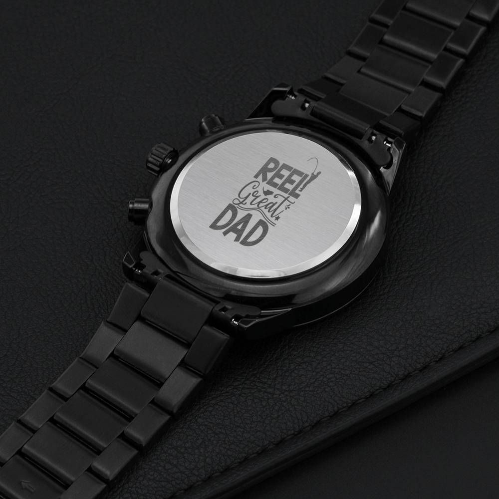 Gift For Reel Great Dad Engraved Customized Black Chronograph Watch