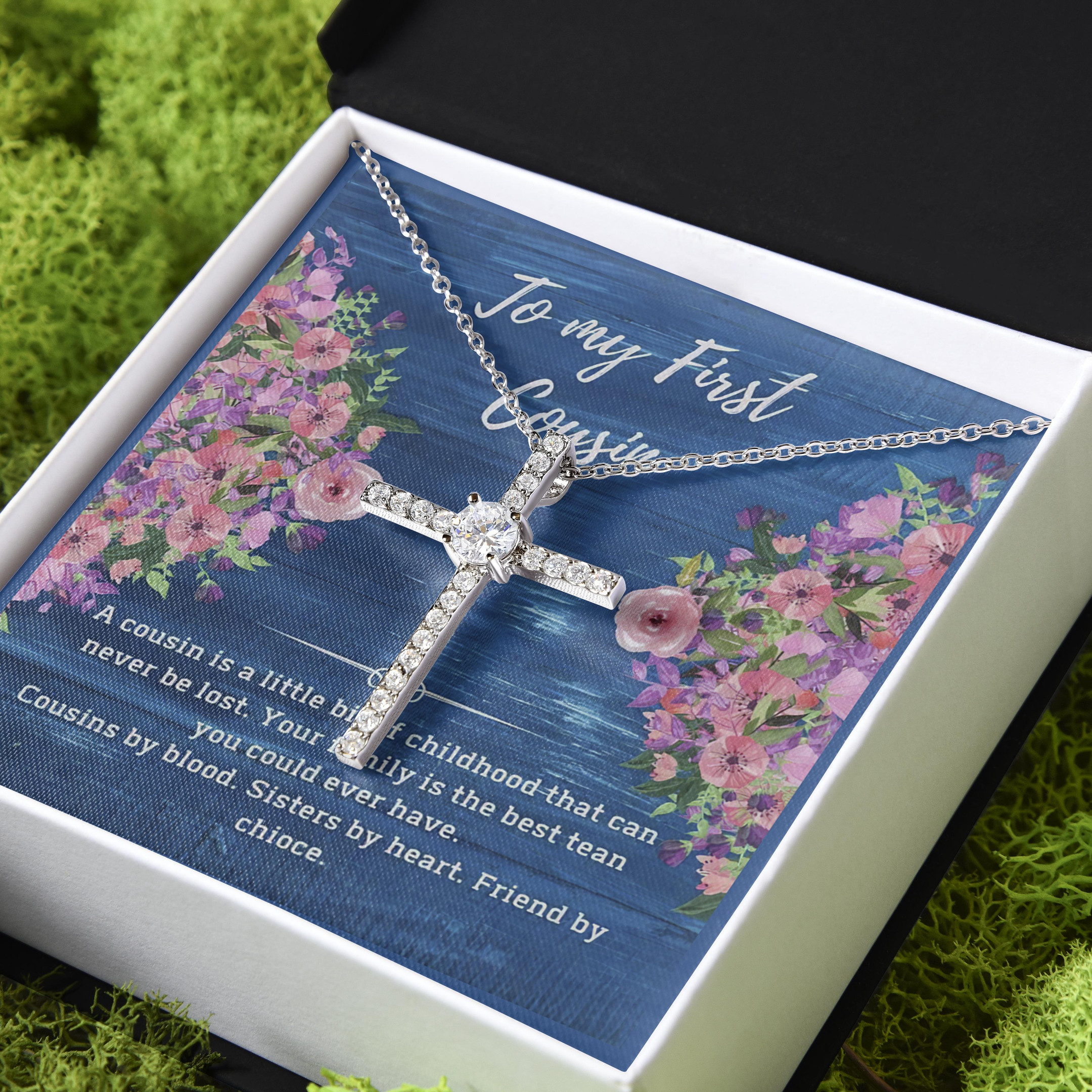 Gift For Sister Cousin Sisters By Heart CZ Cross Necklace