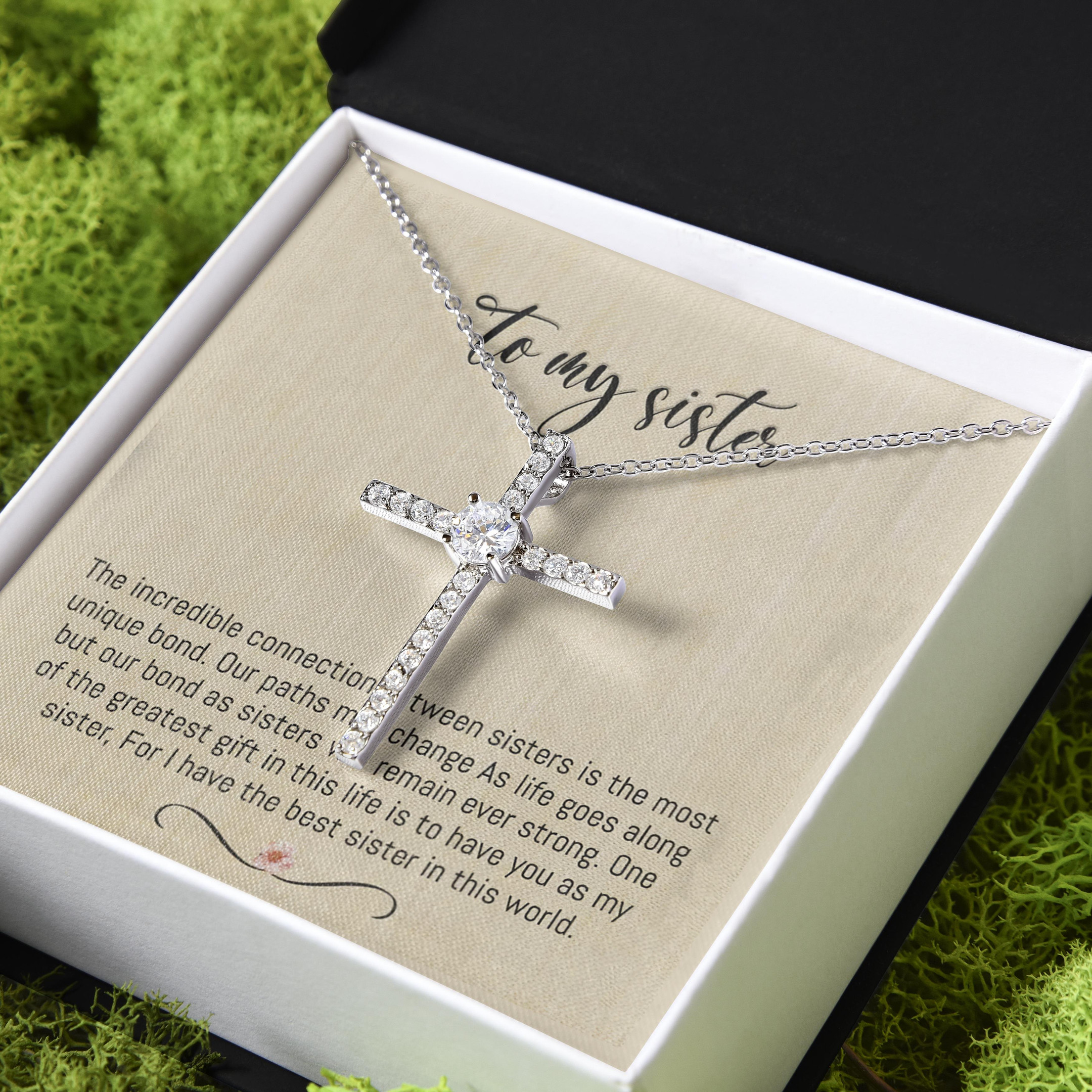 Gift For Sister I Have The Best Sister In This World CZ Cross Necklace