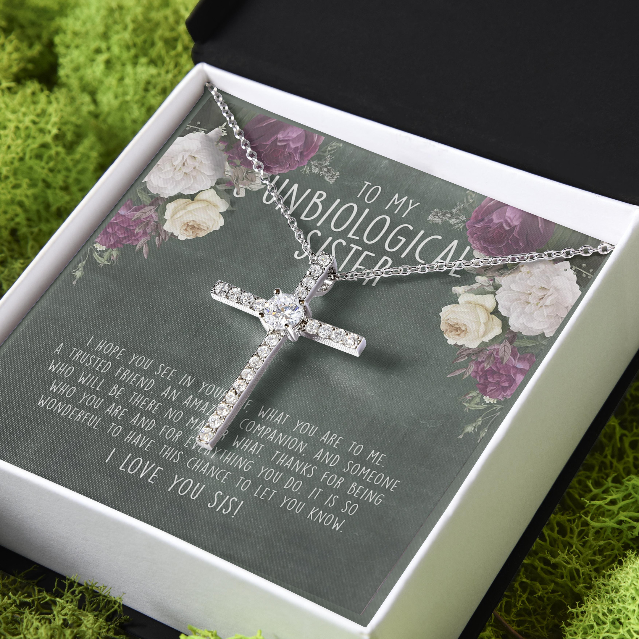 Gift For Sister I Hope You See In Yourself What You Are To Me Unbiological Sister CZ Cross Necklace