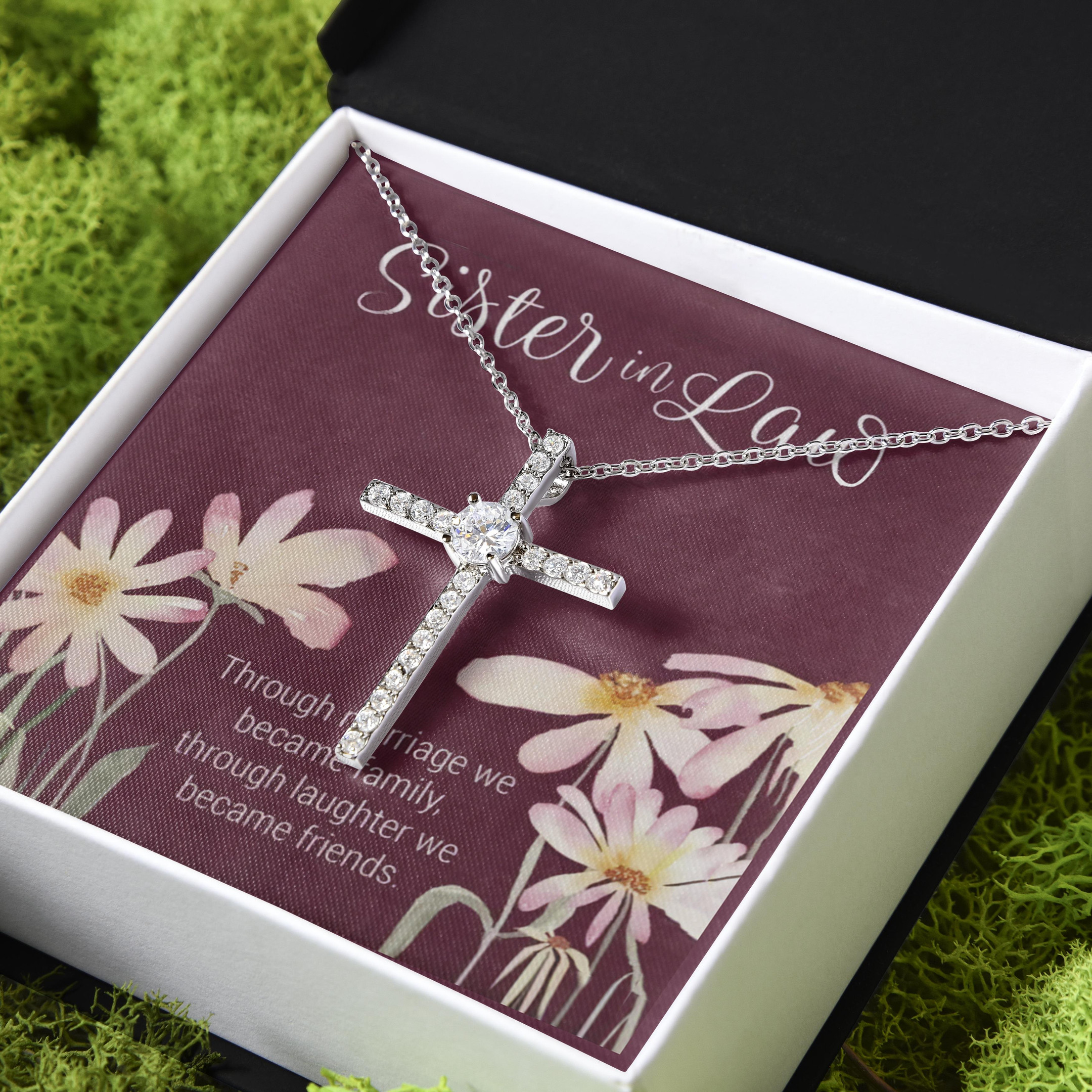 Gift For Sister In Law Loving Message CZ Cross Necklace